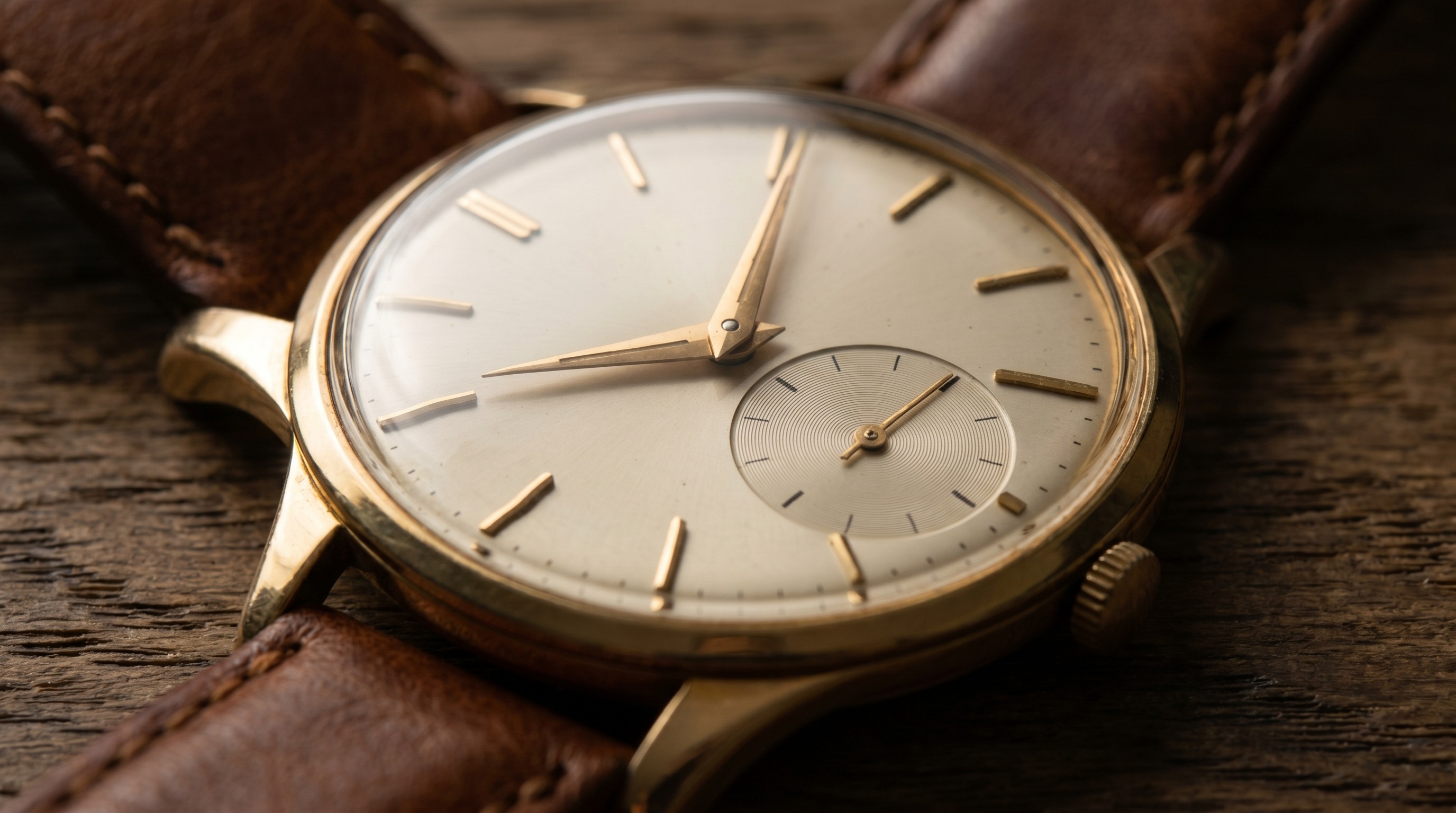 Cream-dialled vintage gold dress watch with a small sub-seconds dial at six o'clock