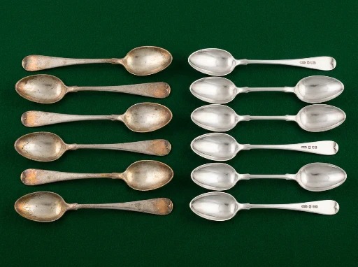 EPNS electroplate and solid sterling silver pieces side by side for comparison