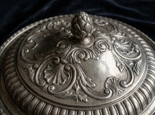Heavy neoclassical Regency silver decoration with acanthus leaves and cast ornament