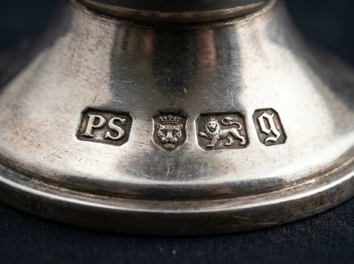 A set of Regency London hallmarks including a PS maker's mark, lion passant and leopard's head