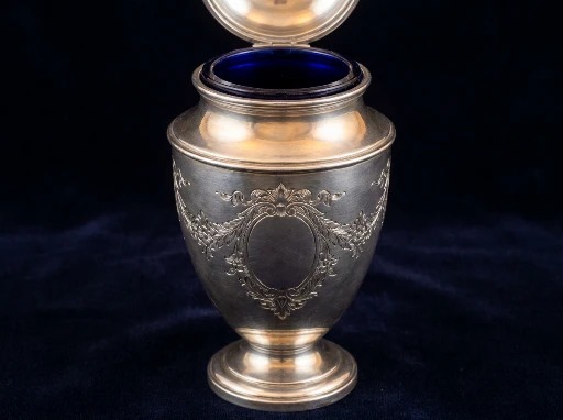 Antique sterling silver tea caddy — sell silver in Lincoln with Mozeris Fine Antiques