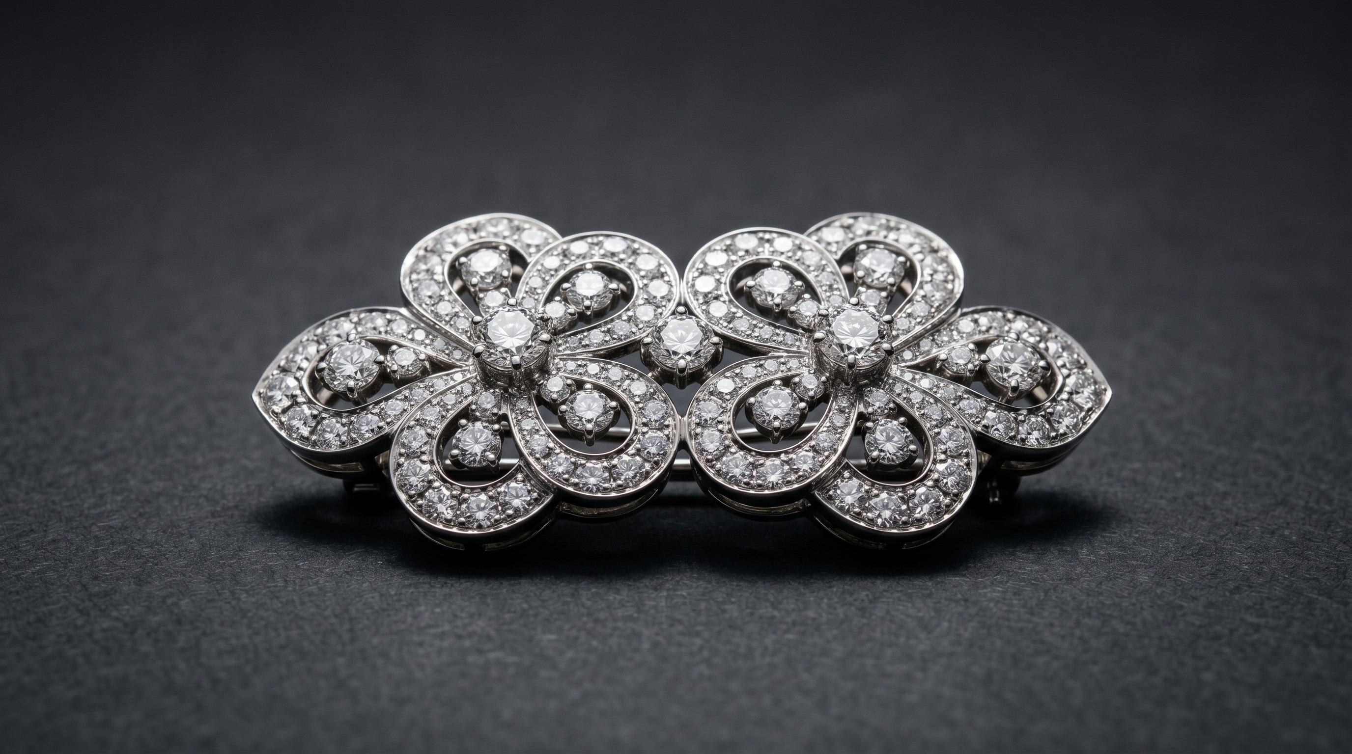Adler high-jewellery white gold diamond double-clip brooch — Mozeris Fine Antiques