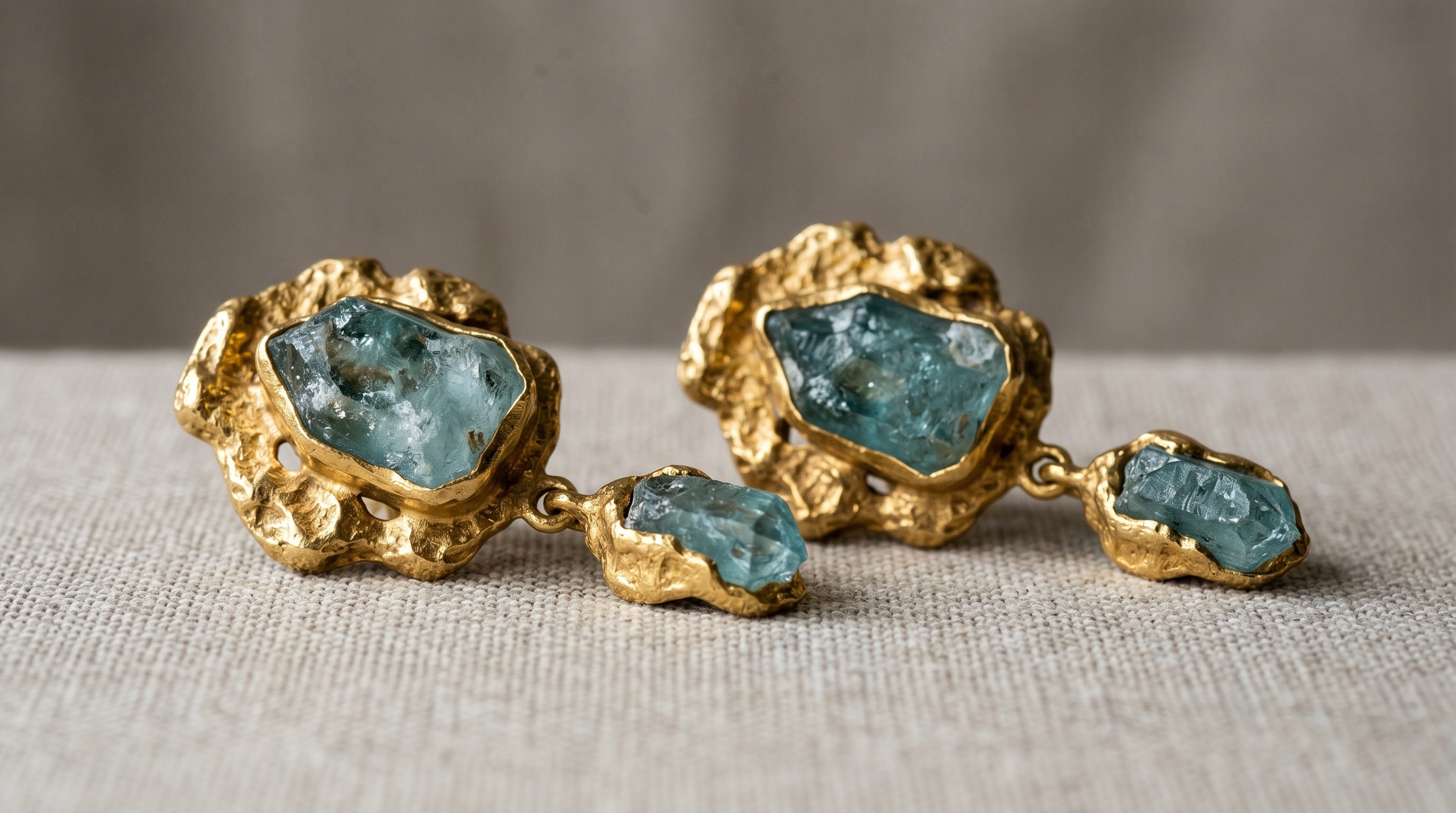 Andrew Grima abstract textured gold earrings with raw crystal — Mozeris Fine Antiques