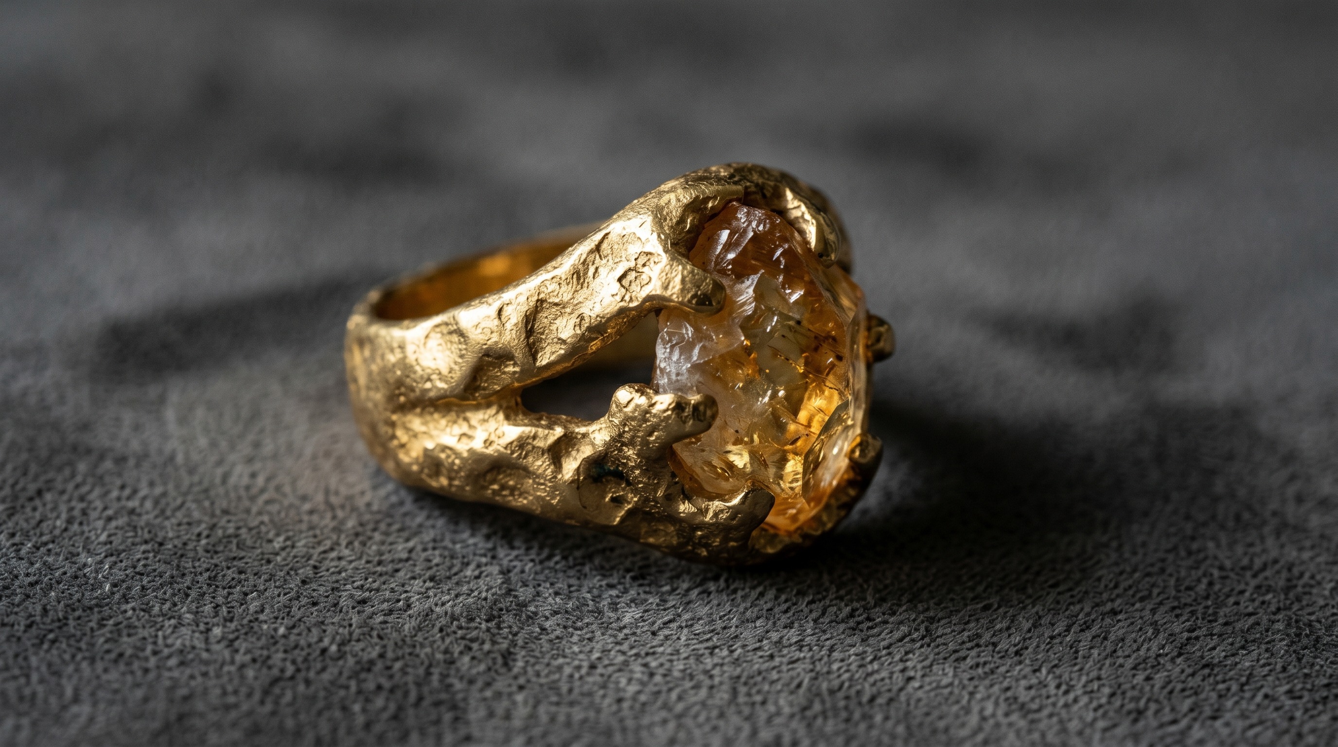 Andrew Grima abstract textured gold ring with raw crystal