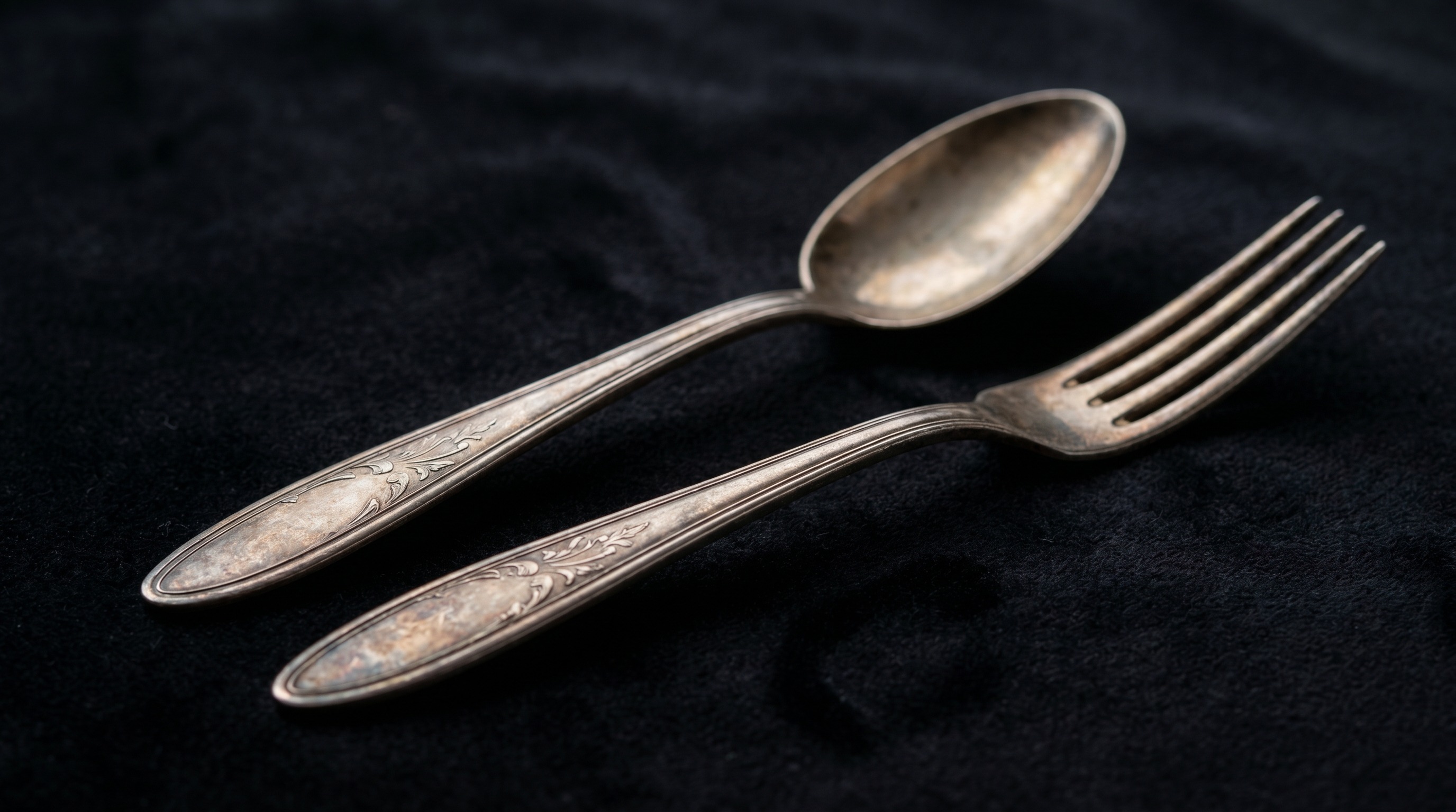Antique silver christening spoon and fork