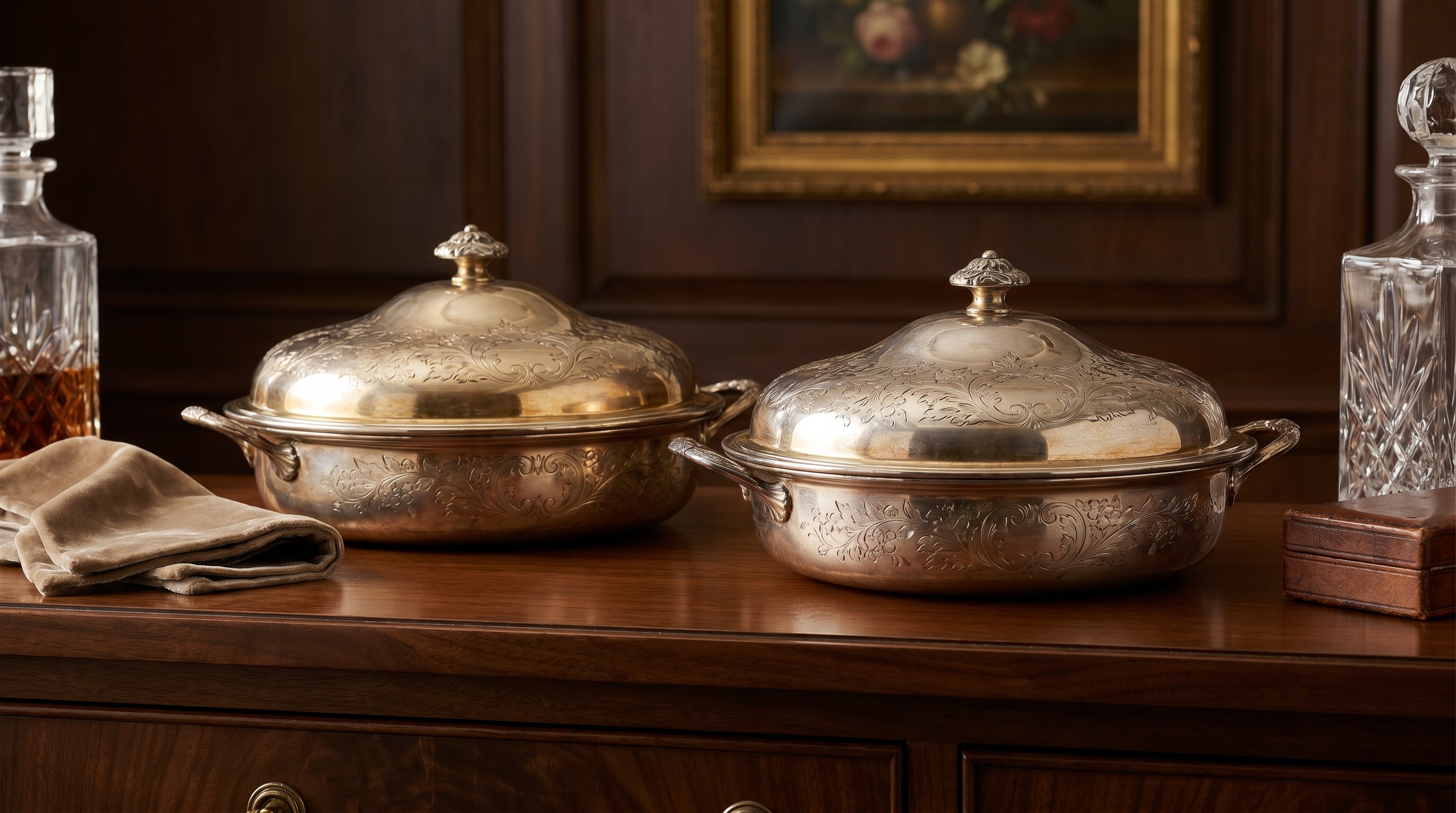 A pair of matching antique silver entrée dishes with covers