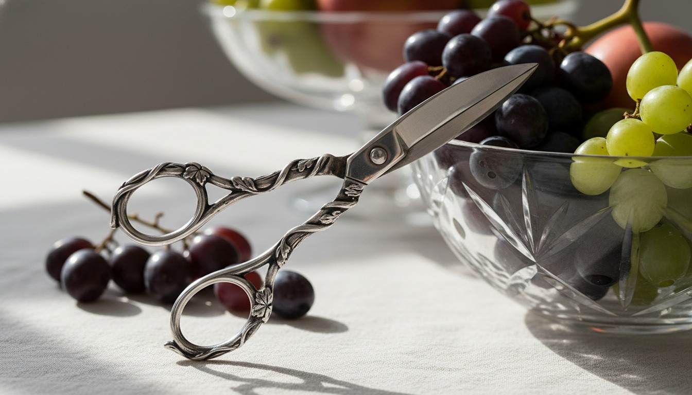 Antique sterling silver grape scissors with cast vine handles — Mozeris Fine Antiques