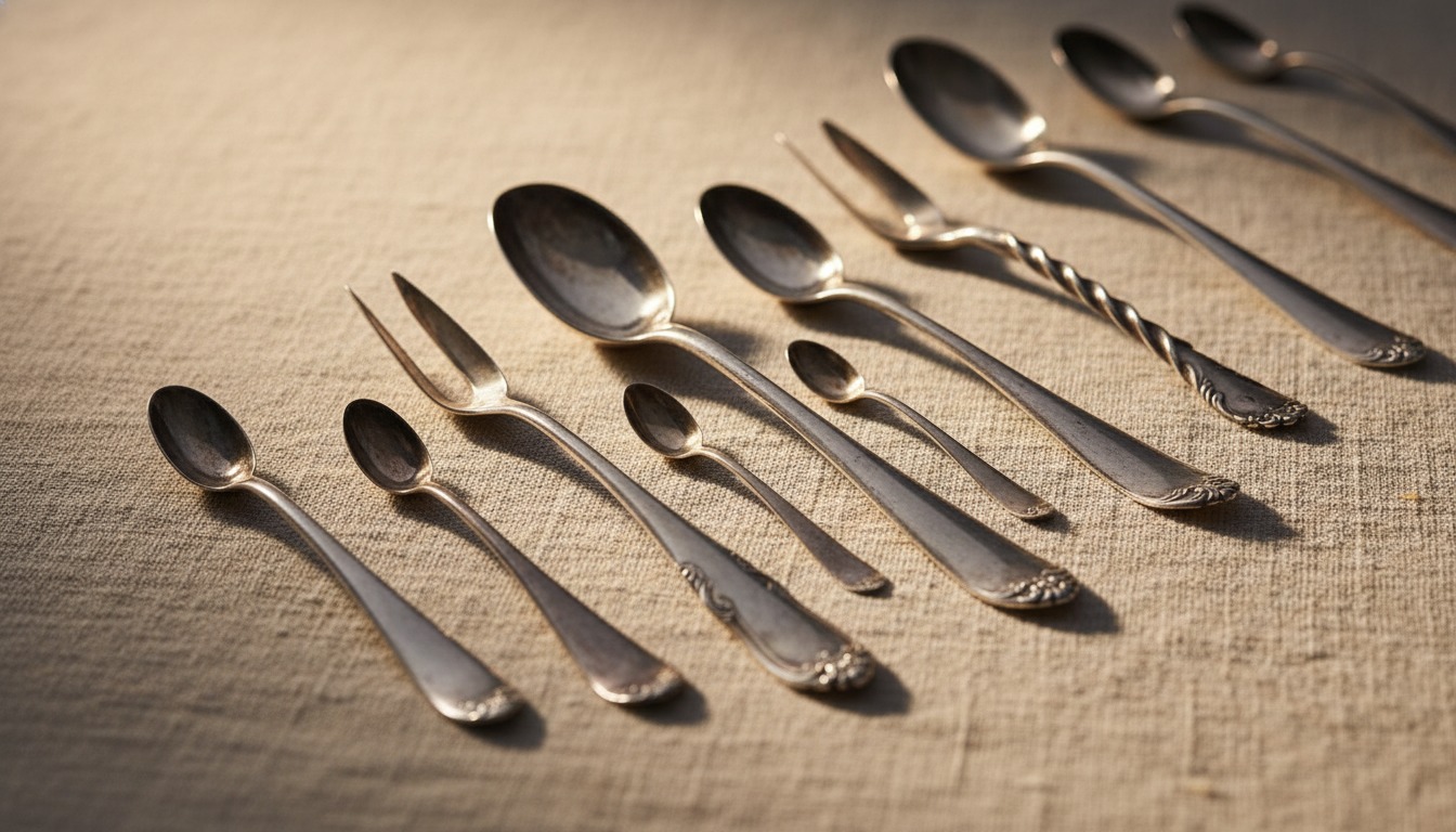 A group of antique silver marrow scoops of differing lengths