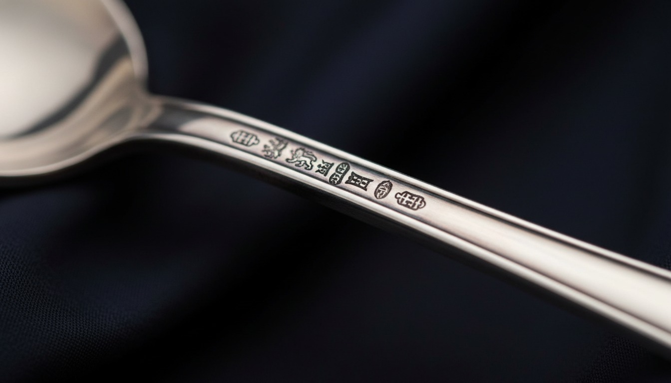British silver hallmarks on the stem of an antique marrow scoop