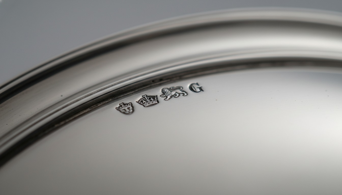 British silver hallmarks on the rim of an antique meat dome