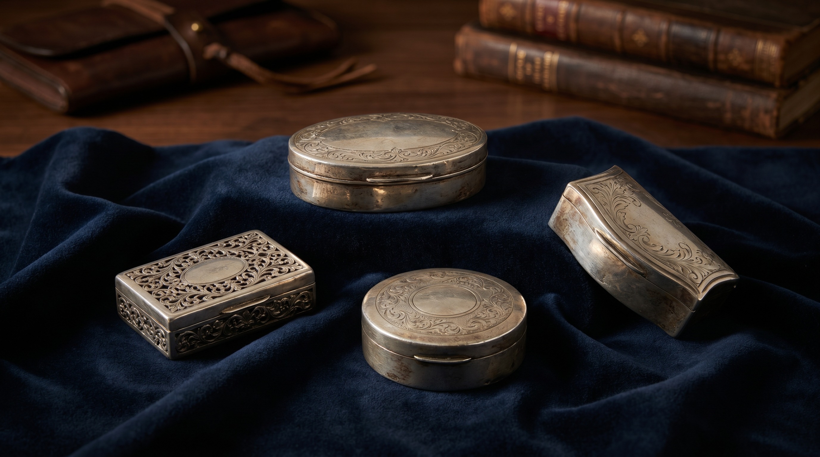 A collection of antique silver snuff boxes