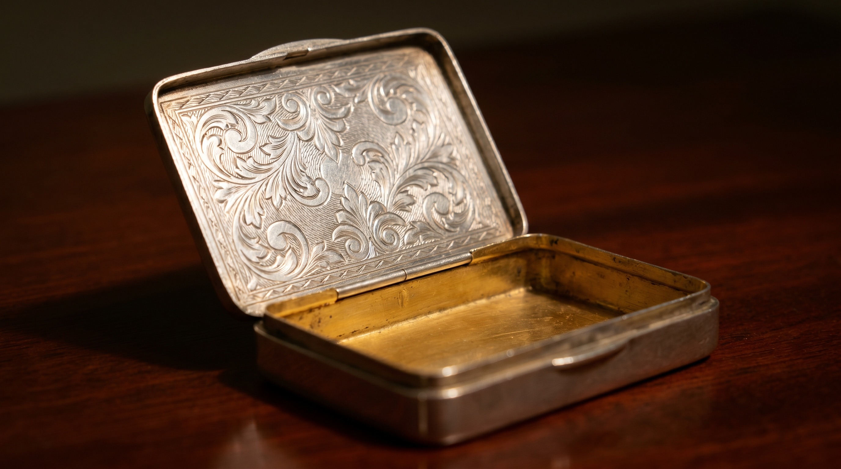 Antique sterling silver snuff box with gilt interior — Mozeris Fine Antiques