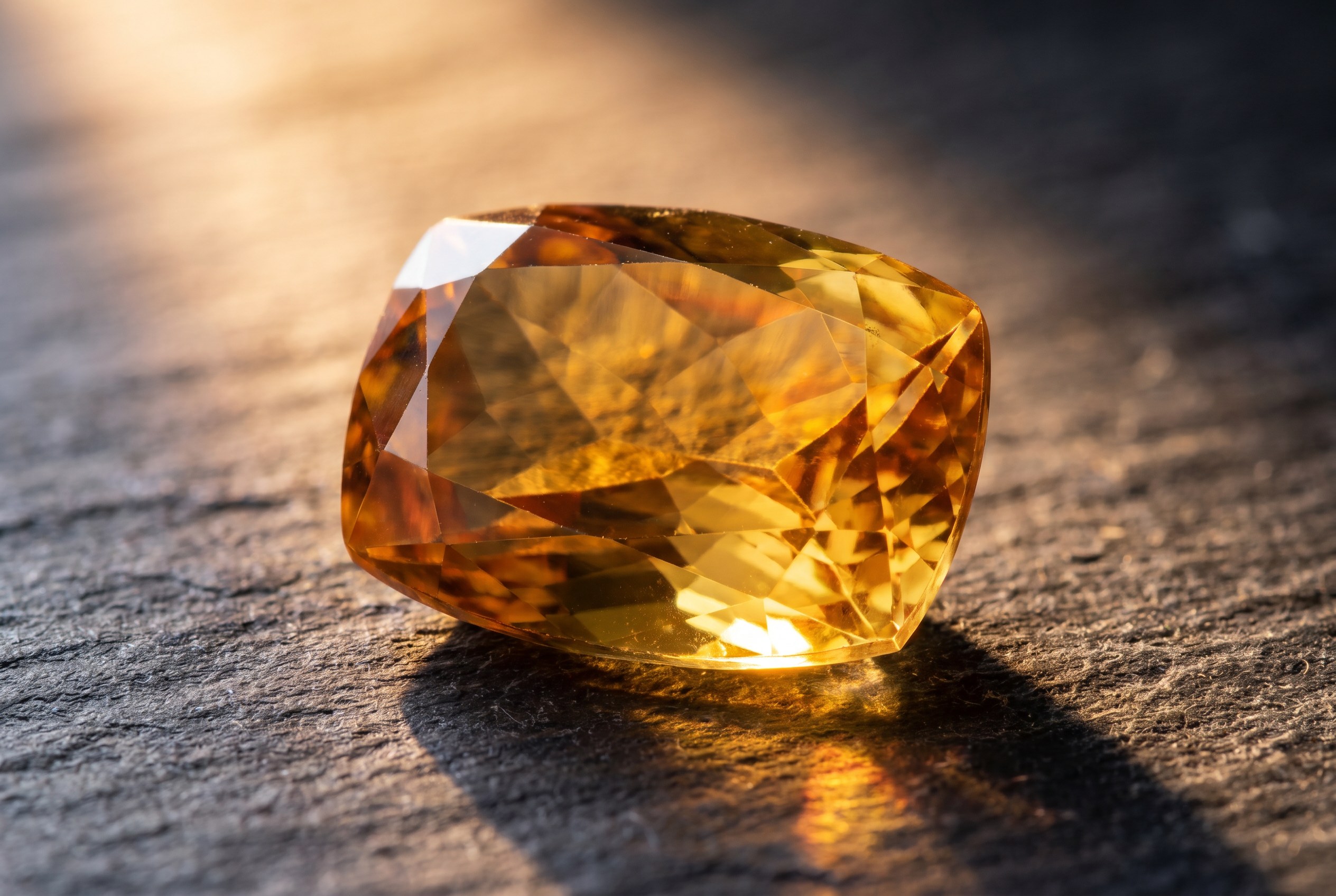 Faceted golden-yellow citrine gemstone