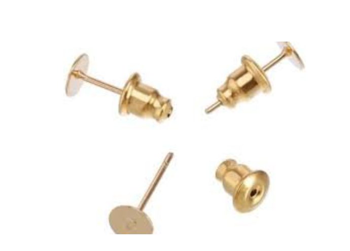 Gold safety back earring mechanisms showing the locking system