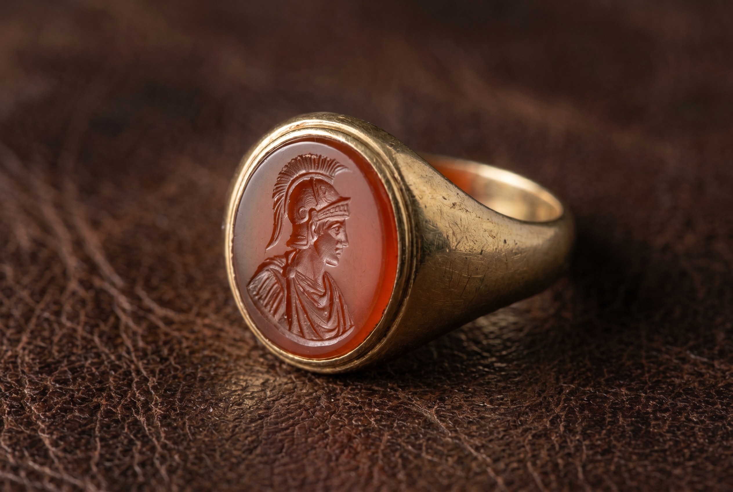 Antique carnelian intaglio signet ring in gold