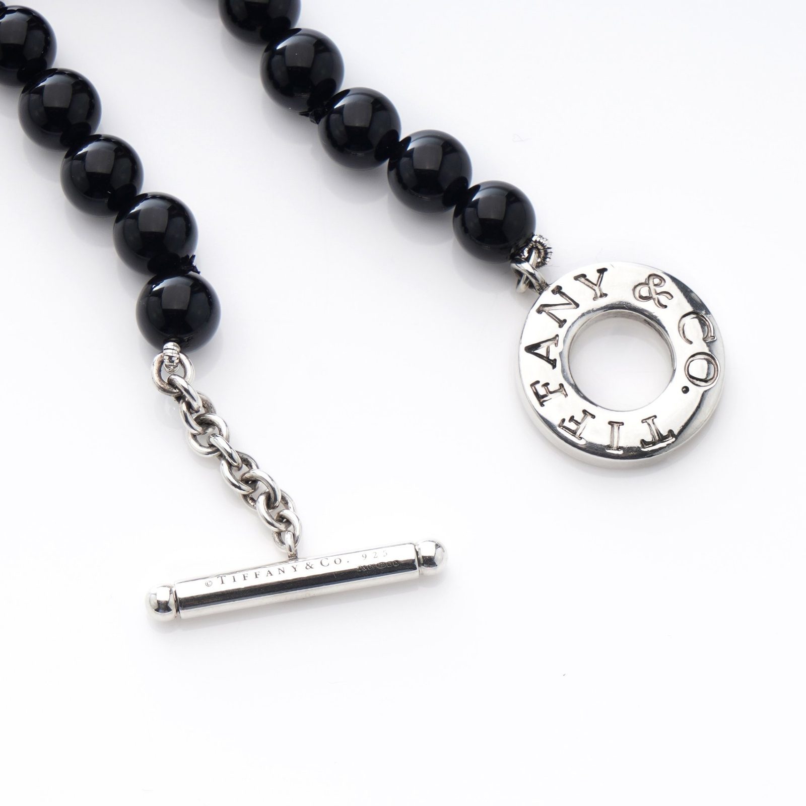 Tiffany toggle clasp with black onyx beads, antique Art Nouveau necklace