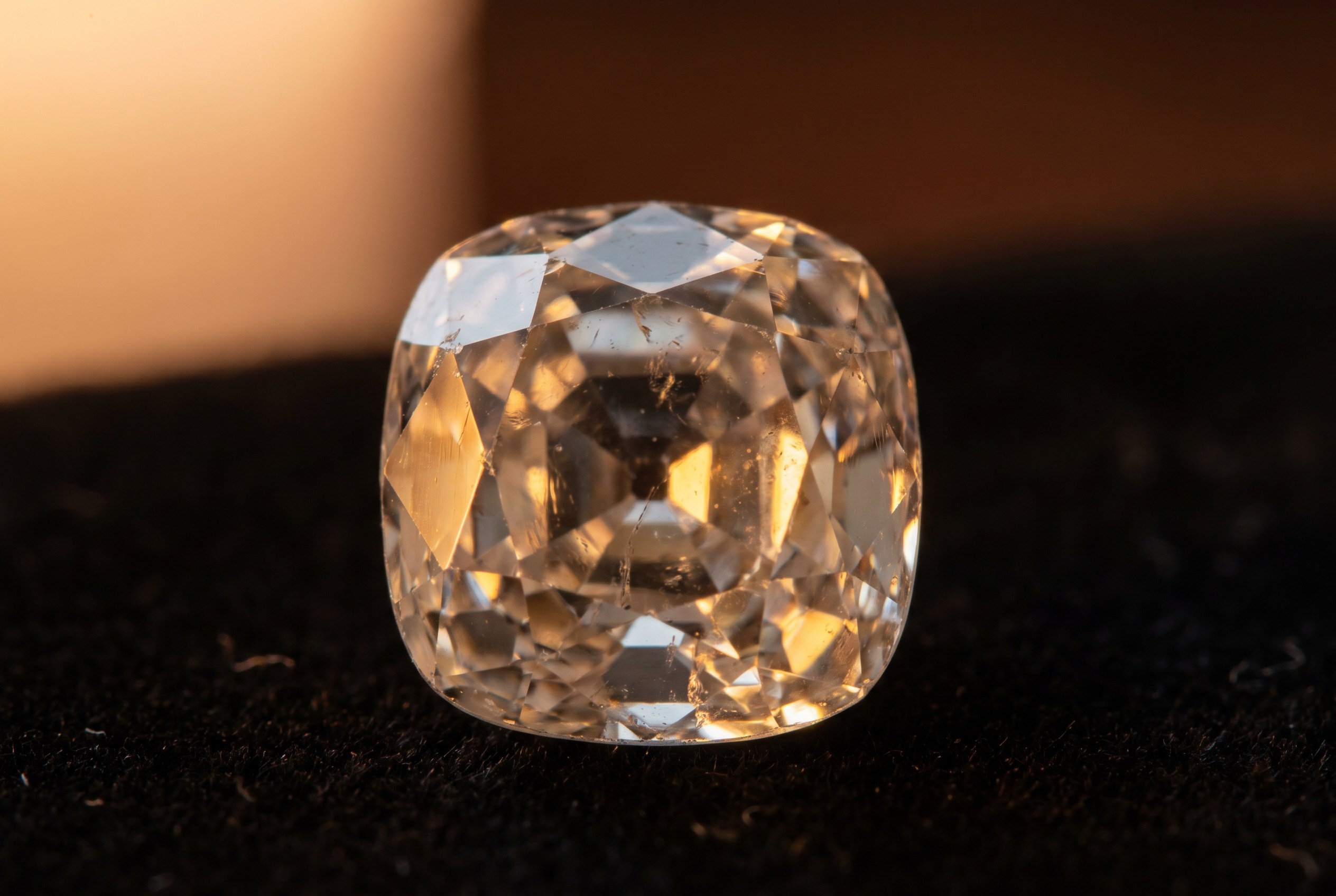 Old mine cut diamond macro with chunky hand-cut facets