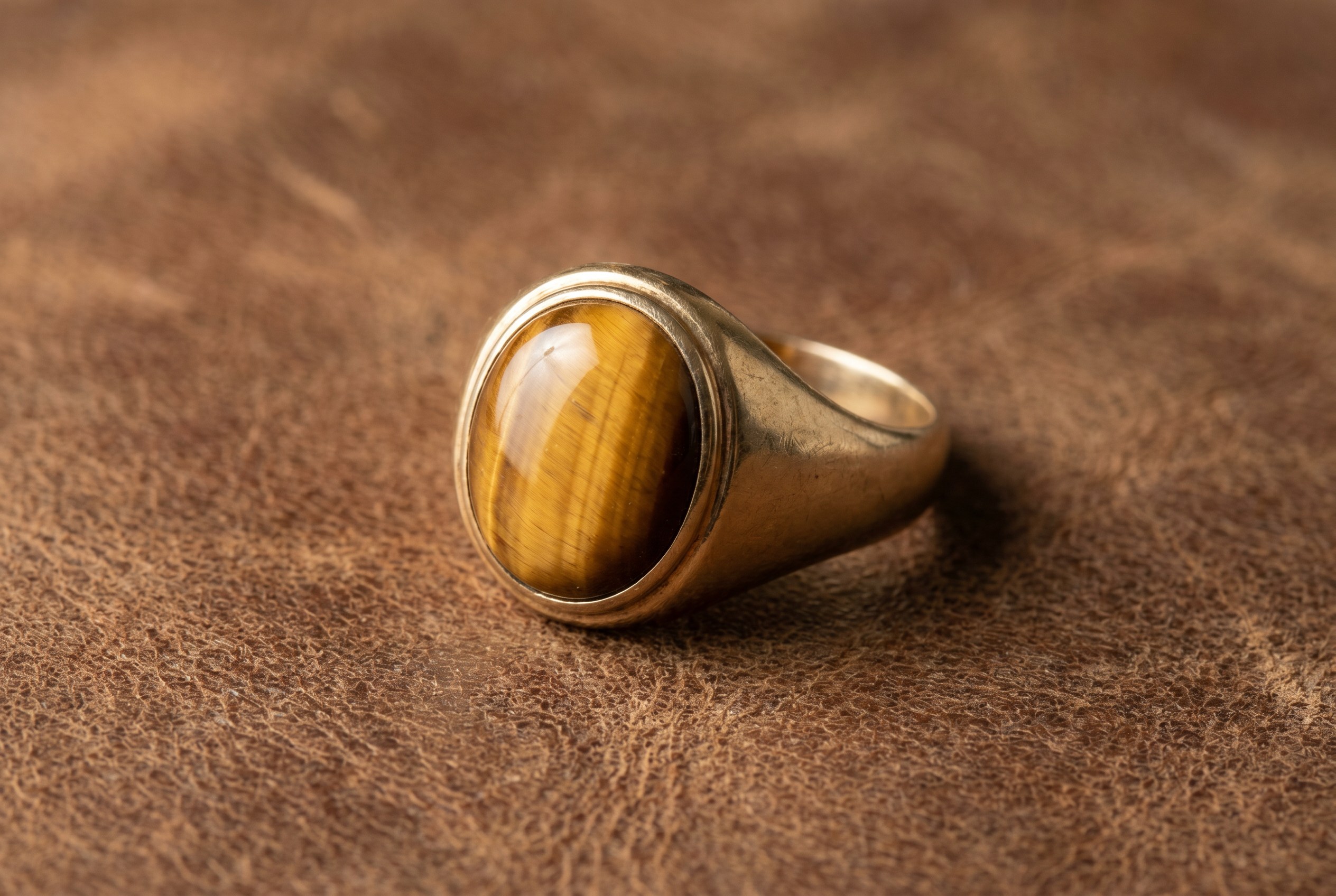 Vintage tiger's eye and gold signet ring