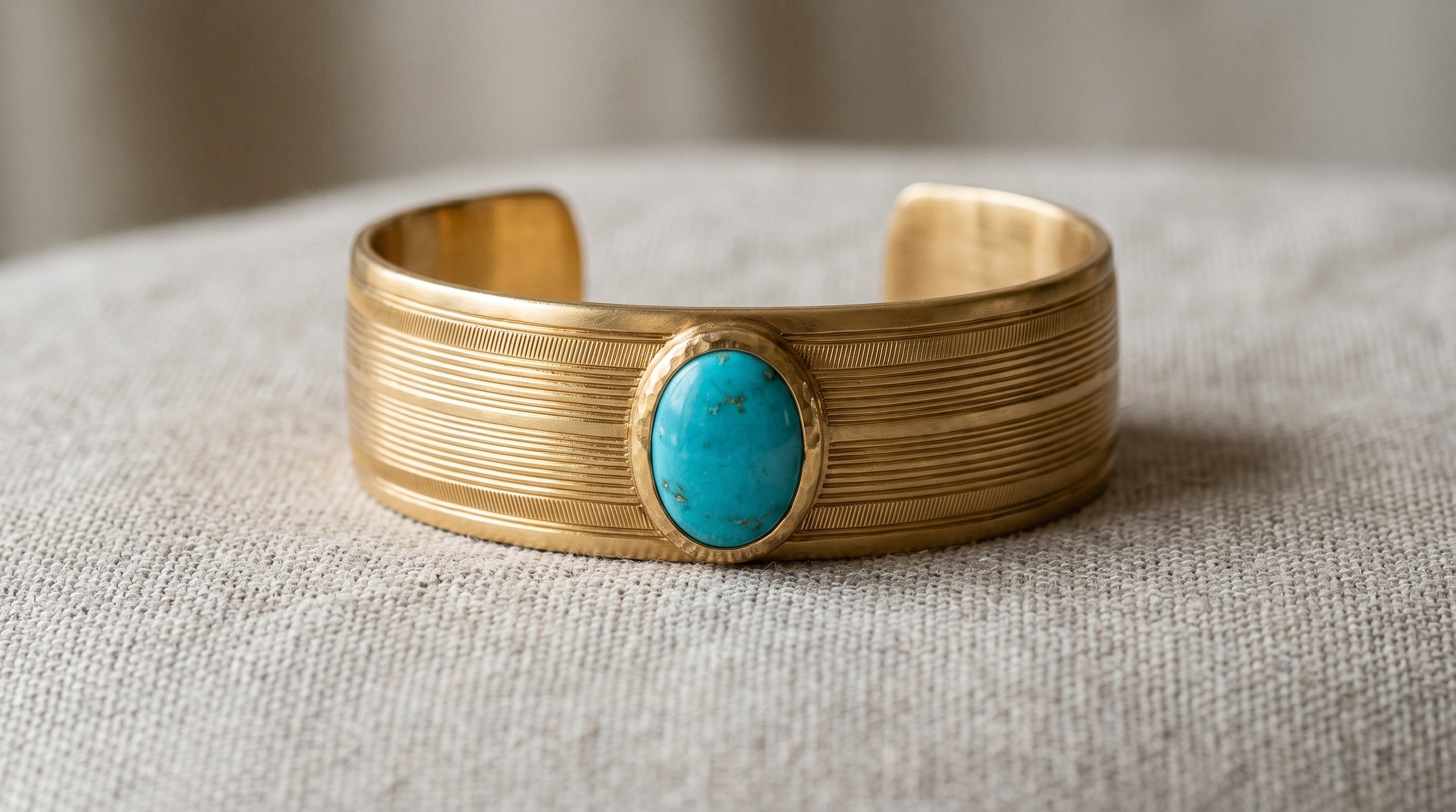 Buccellati Macri engraved gold cuff bracelet with turquoise — Mozeris Fine Antiques