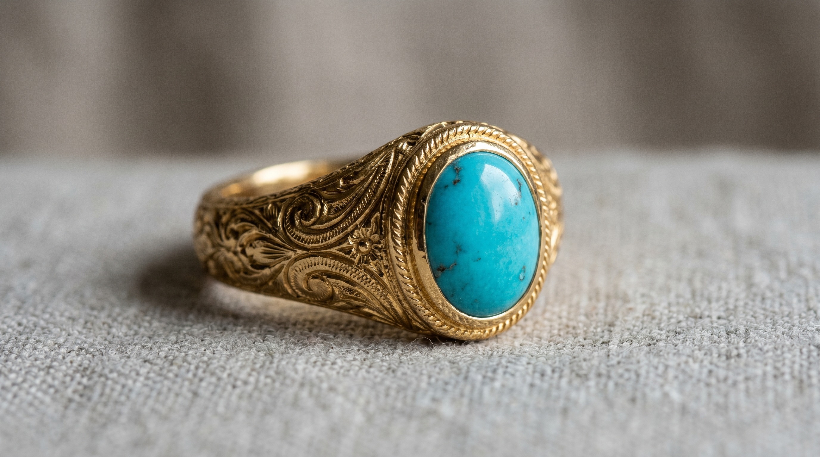 Buccellati Macri engraved gold ring with turquoise