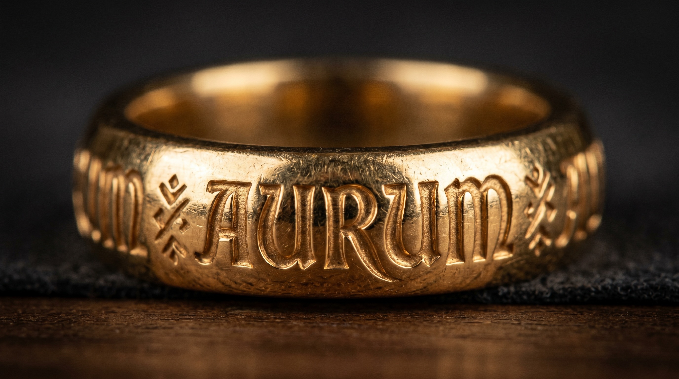 Close-up of a Bvlgari Bvlgari gold band with repeated logo motif