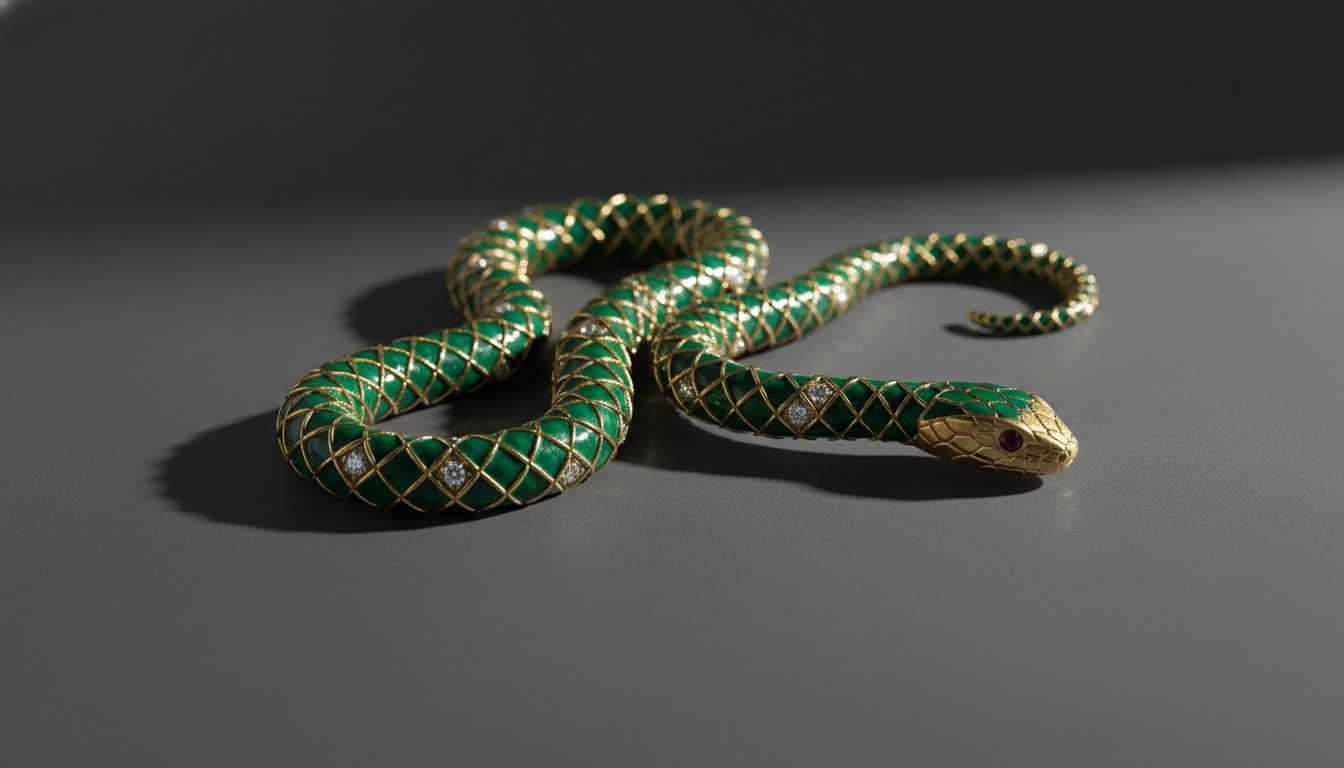 Gold serpent-form necklace with enamel scales
