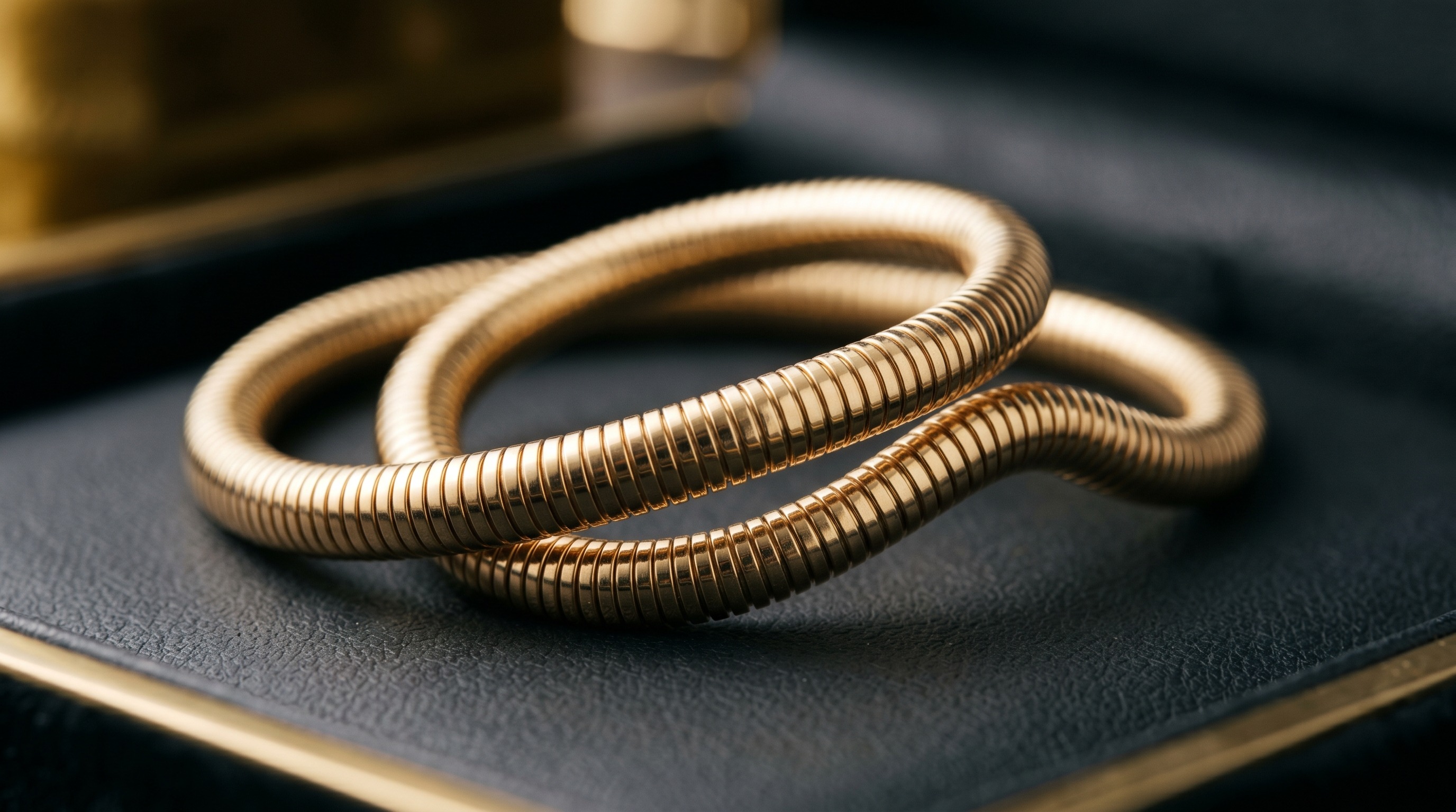 Close-up of Bvlgari Tubogas seamless coiled tubular gold