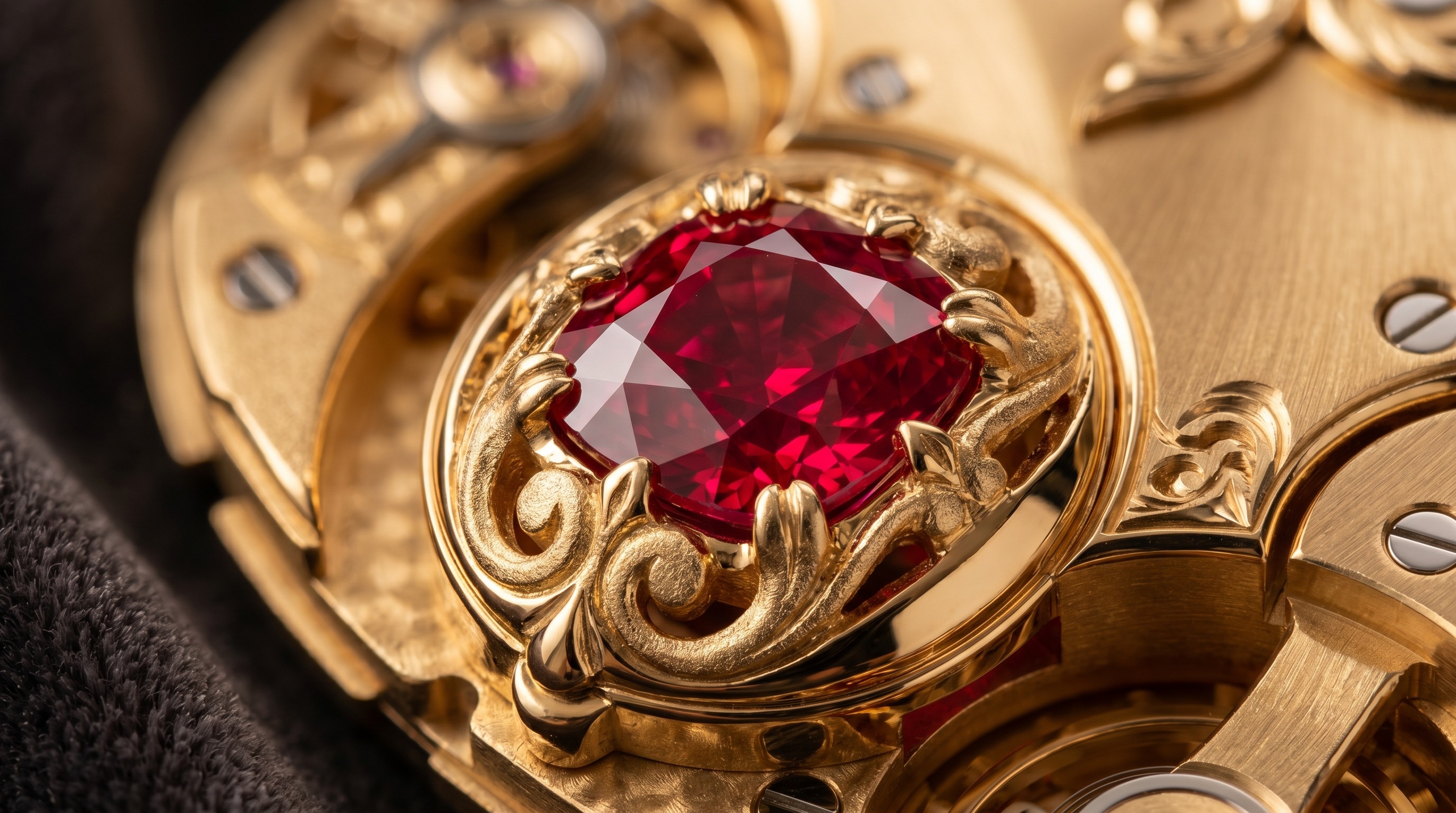 Close-up of Carrera y Carrera sculptural matte and polished gold around a gemstone