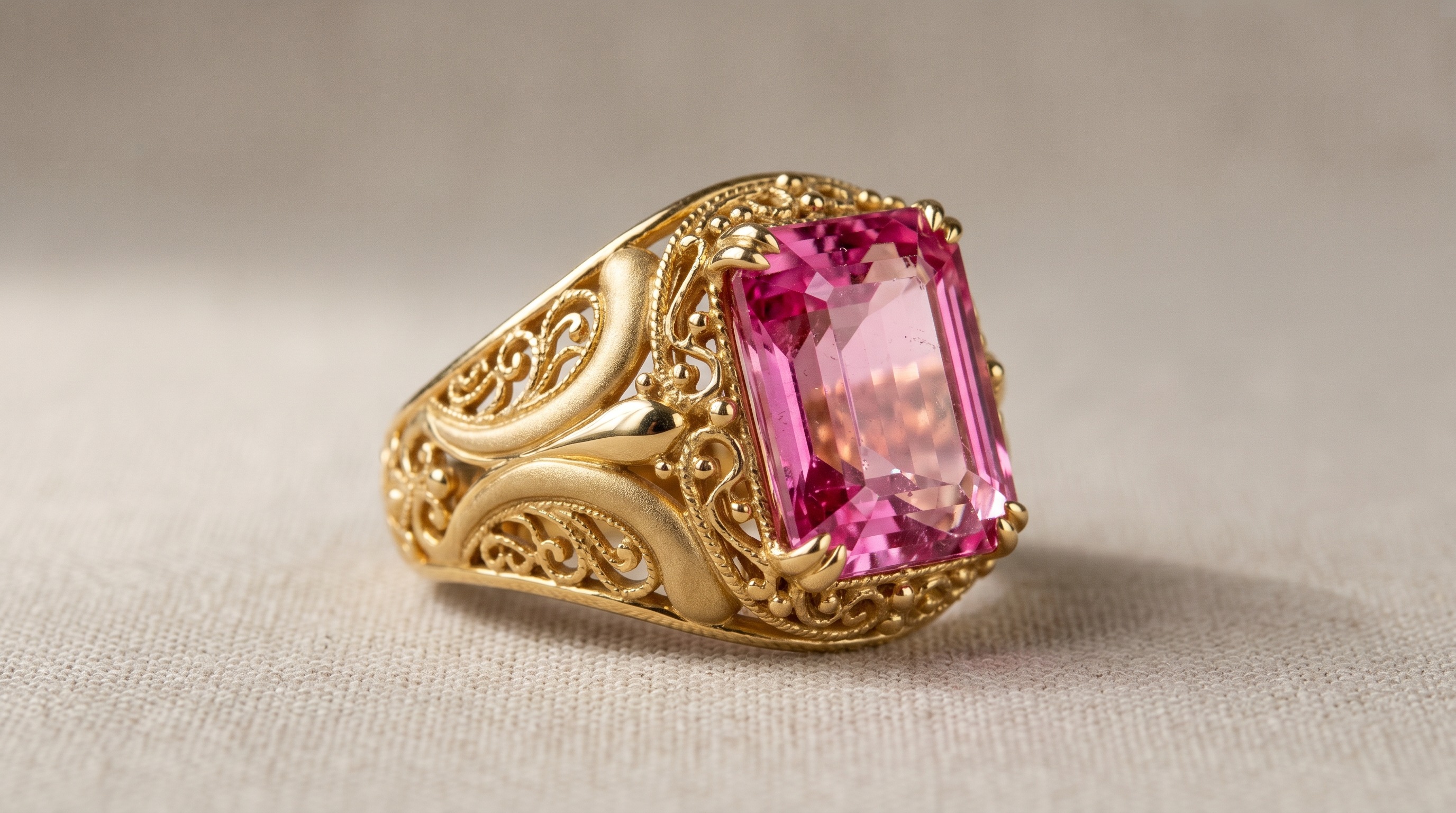 Carrera y Carrera sculptural gold cocktail ring with pink tourmaline — Mozeris Fine Antiques