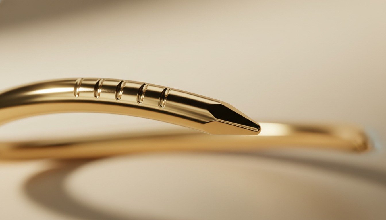 Close-up of the head and point of a Cartier Juste un Clou nail bracelet
