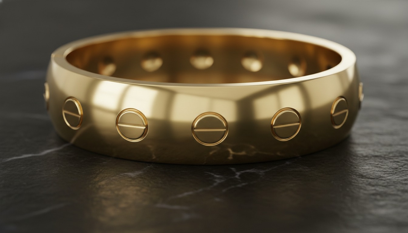 Close-up of the screw-head motifs on a Cartier Love bracelet