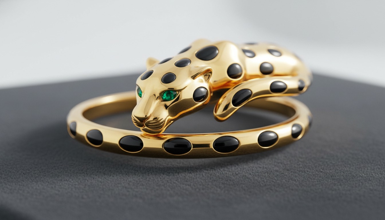 Cartier Panthère-style gold panther bracelet with onyx spots
