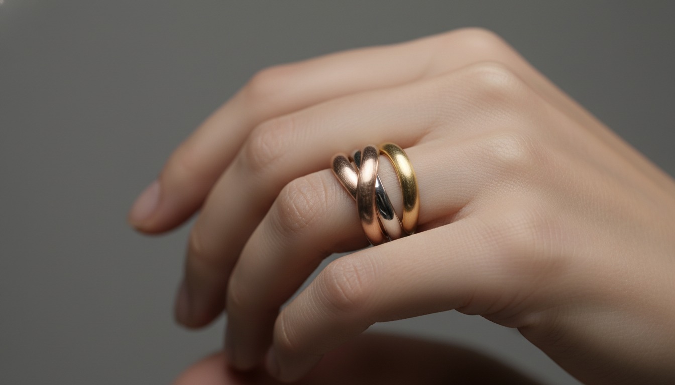 Cartier Trinity three-gold ring worn on a finger