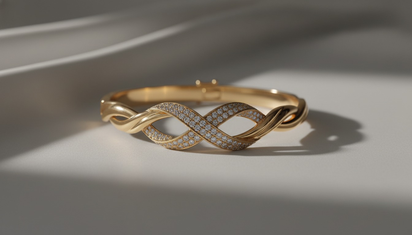 Chaumet Liens-style gold bracelet with interlacing diamond-set link motif — Mozeris Fine Antiques