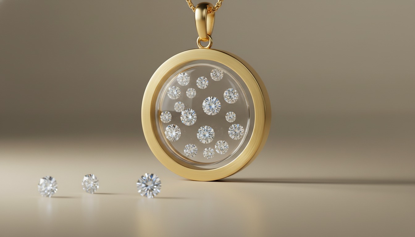 Chopard Happy Diamonds-style gold pendant with floating diamonds — Mozeris Fine Antiques