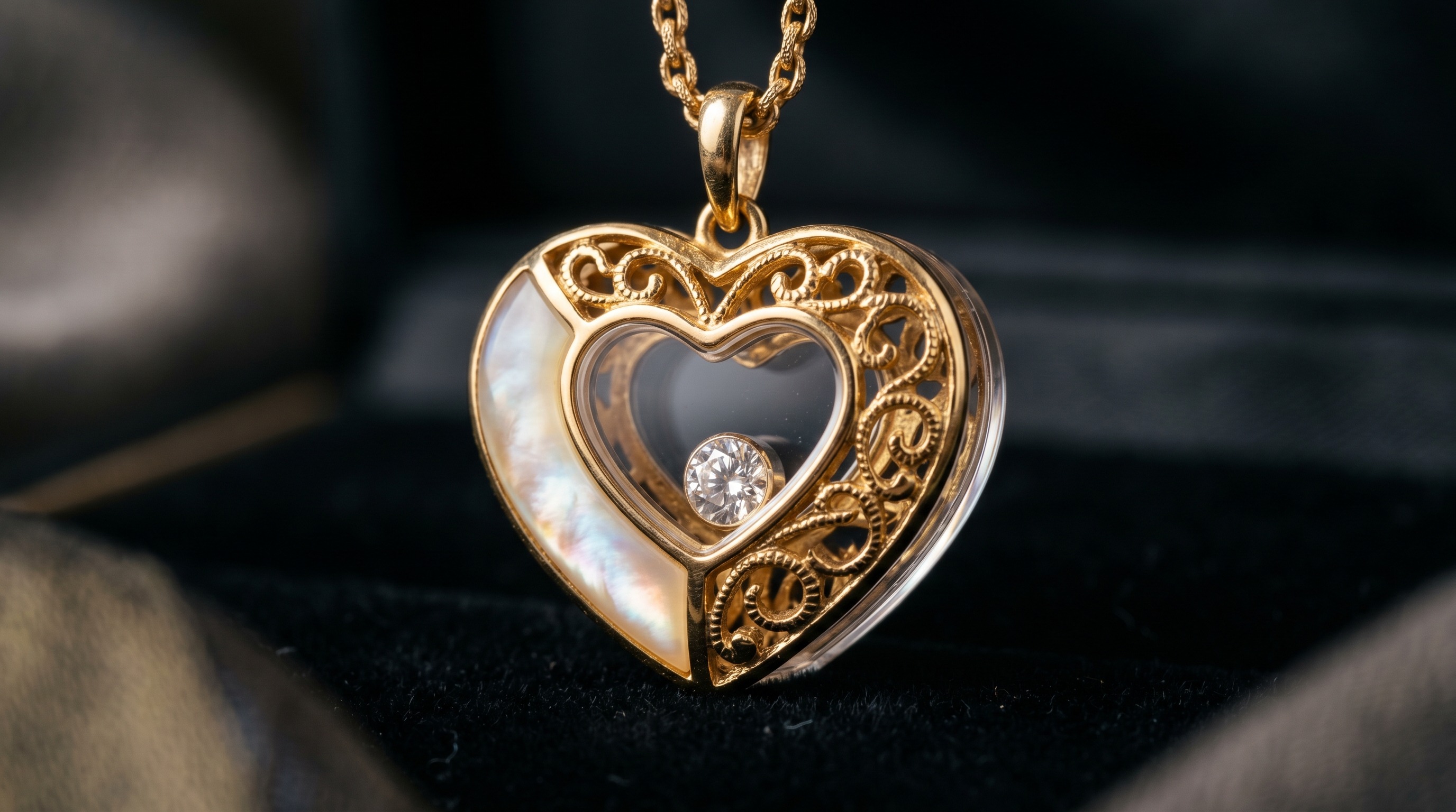 Close-up of a Chopard Happy Hearts gold heart with floating diamond