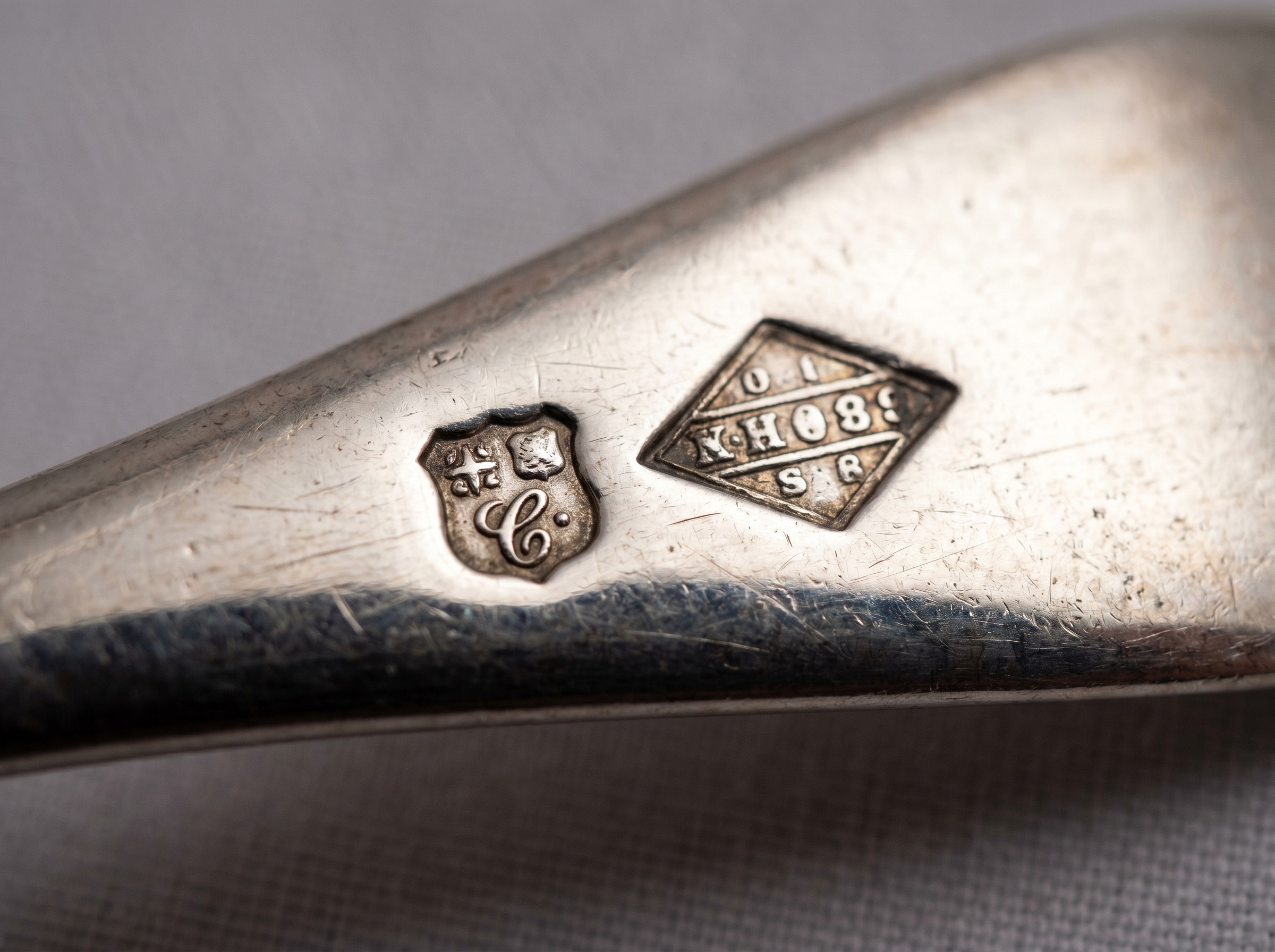 Manufacturer's maker's mark and design registration stamp on Christopher Dresser electroplate