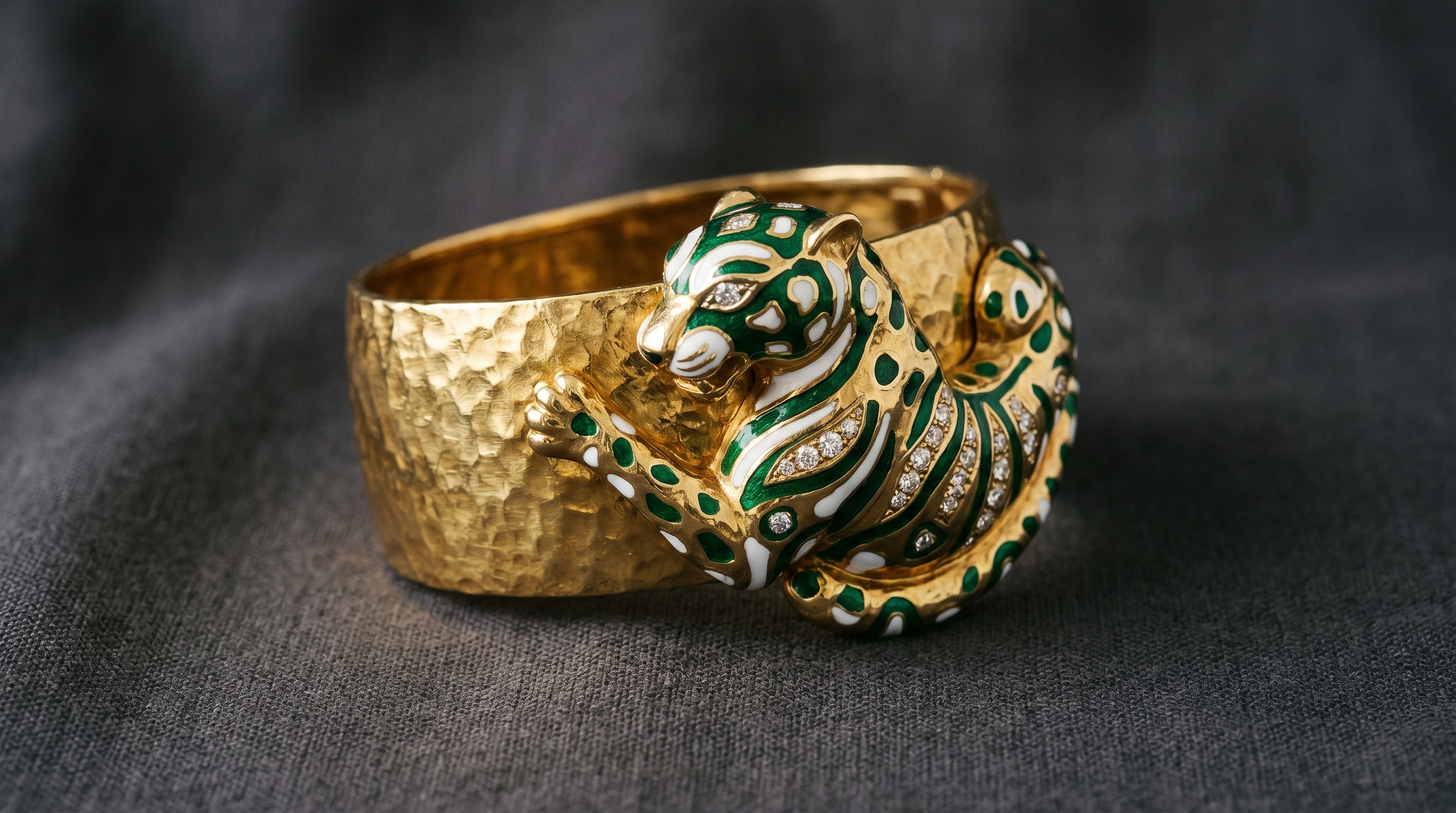David Webb hammered gold enamel and diamond cuff bracelet — Mozeris Fine Antiques