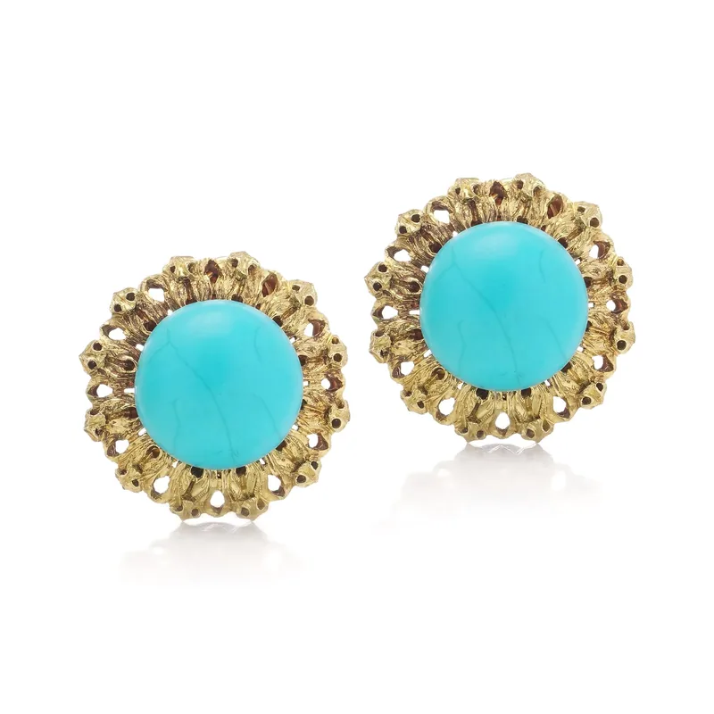 Our Mario Buccellati vintage 18KT gold and turquoise clip-on earrings, bought by Mozeris Fine Antiques