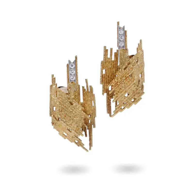 Andrew Grima 18KT yellow and white gold textured abstract clip-on earrings, bought by Mozeris Fine Antiques