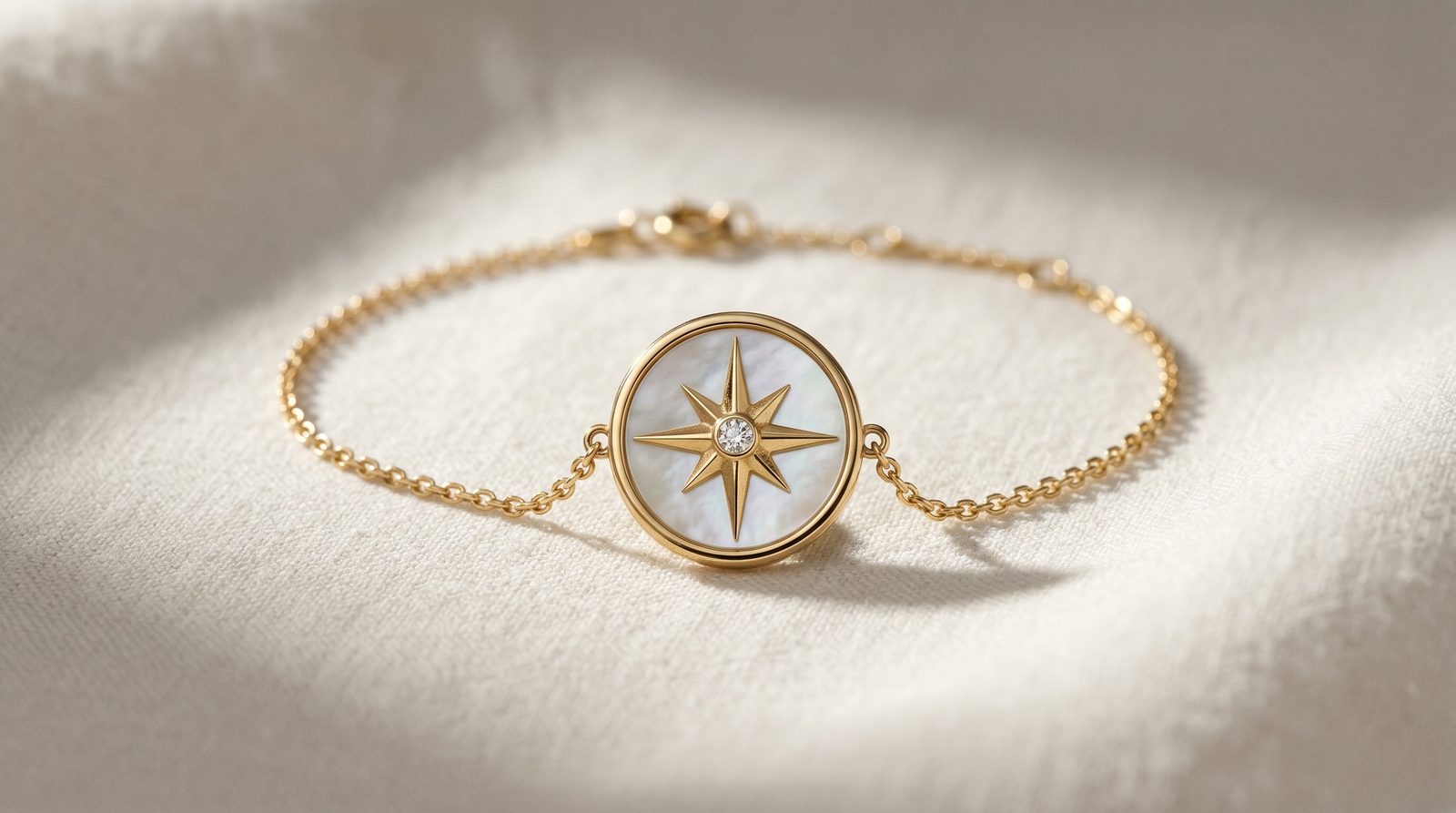 Dior Rose des Vents gold medallion necklace with mother-of-pearl disc and diamond star — Mozeris Fine Antiques