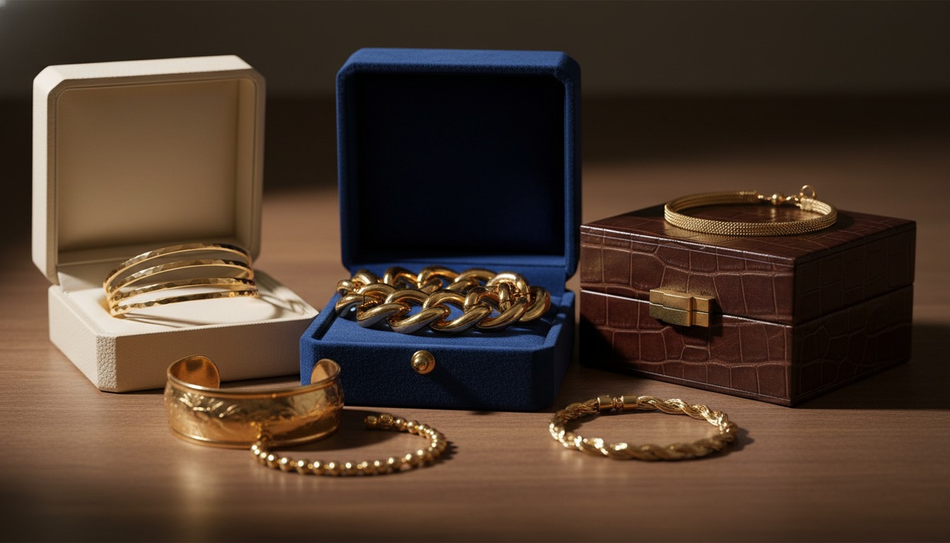 A lineup of Cartier jewellery and boxes