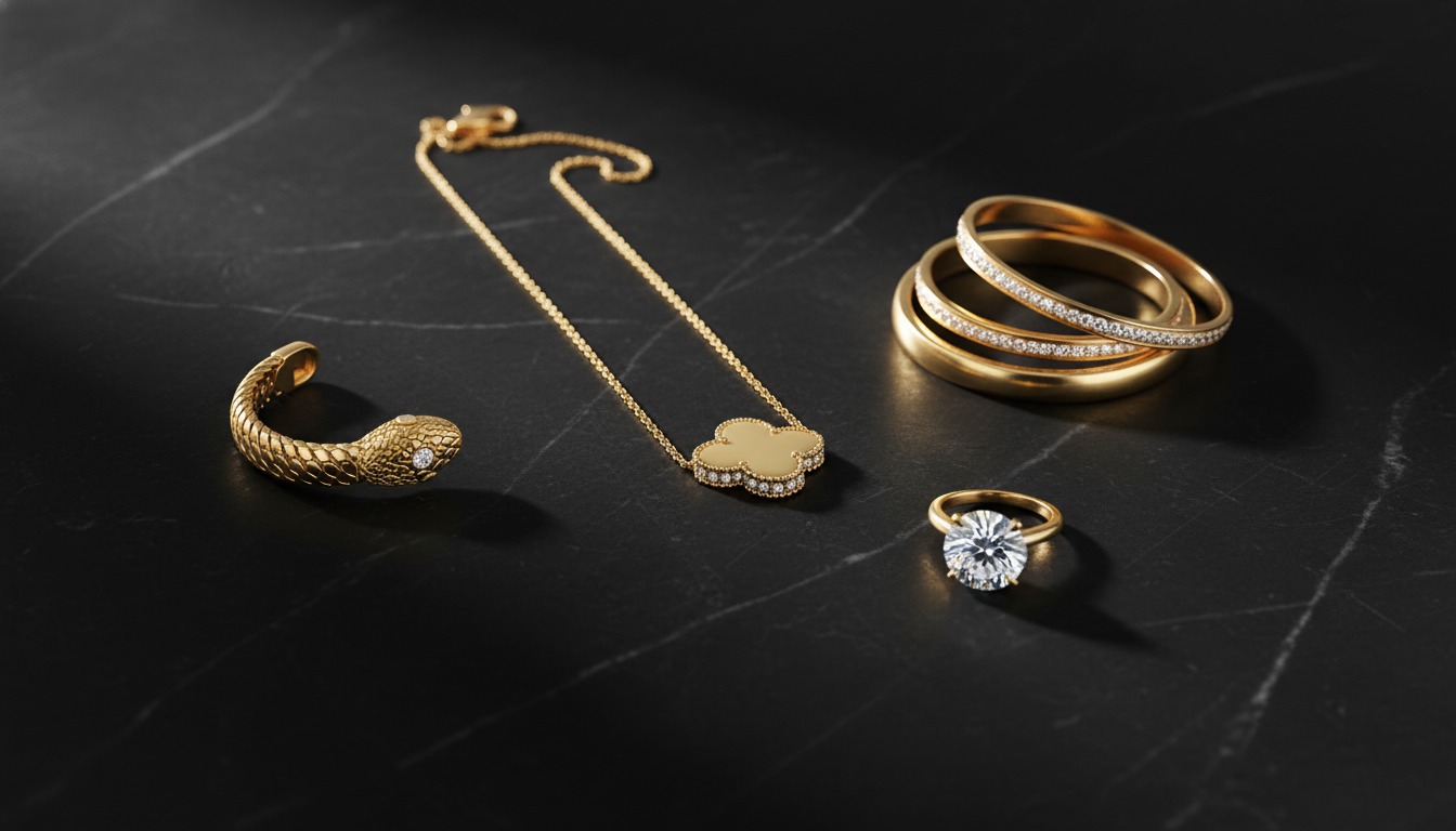 An array of luxury designer gold and diamond jewellery — Mozeris Fine Antiques