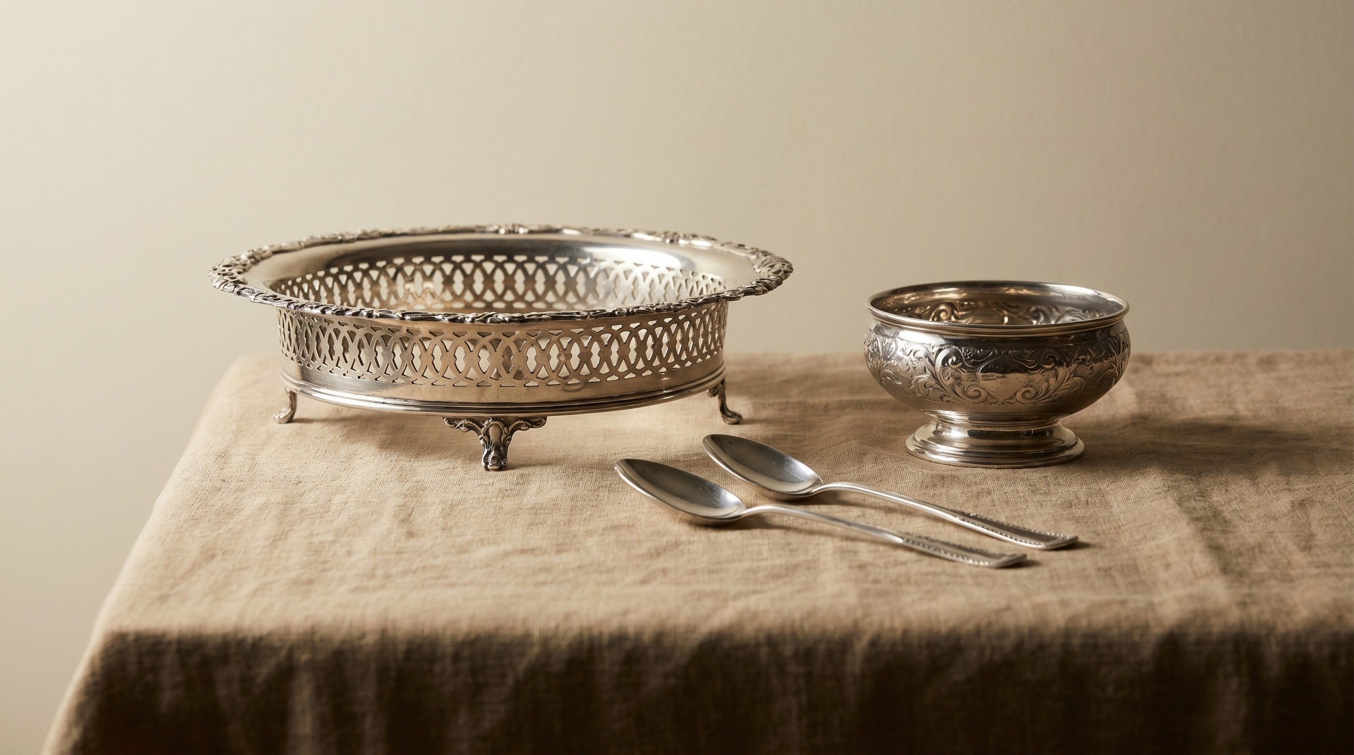 Antique Dublin-assayed Irish sterling silver dish ring, footed bowl and bright-cut teaspoons — Dublin Assay Office guide by Mozeris Fine Antiques