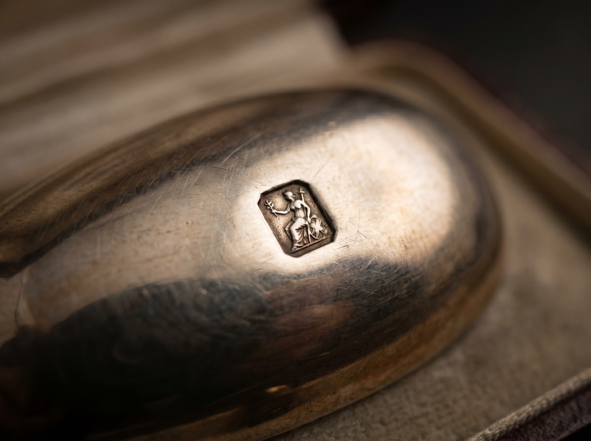 Extreme macro of Dublin Hibernia hallmark struck on antique Irish sterling silver
