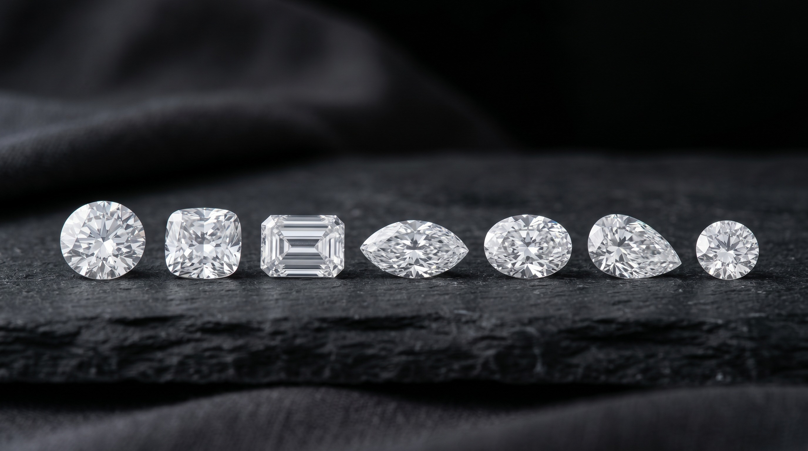 Diamonds of different shapes arranged on a dark background