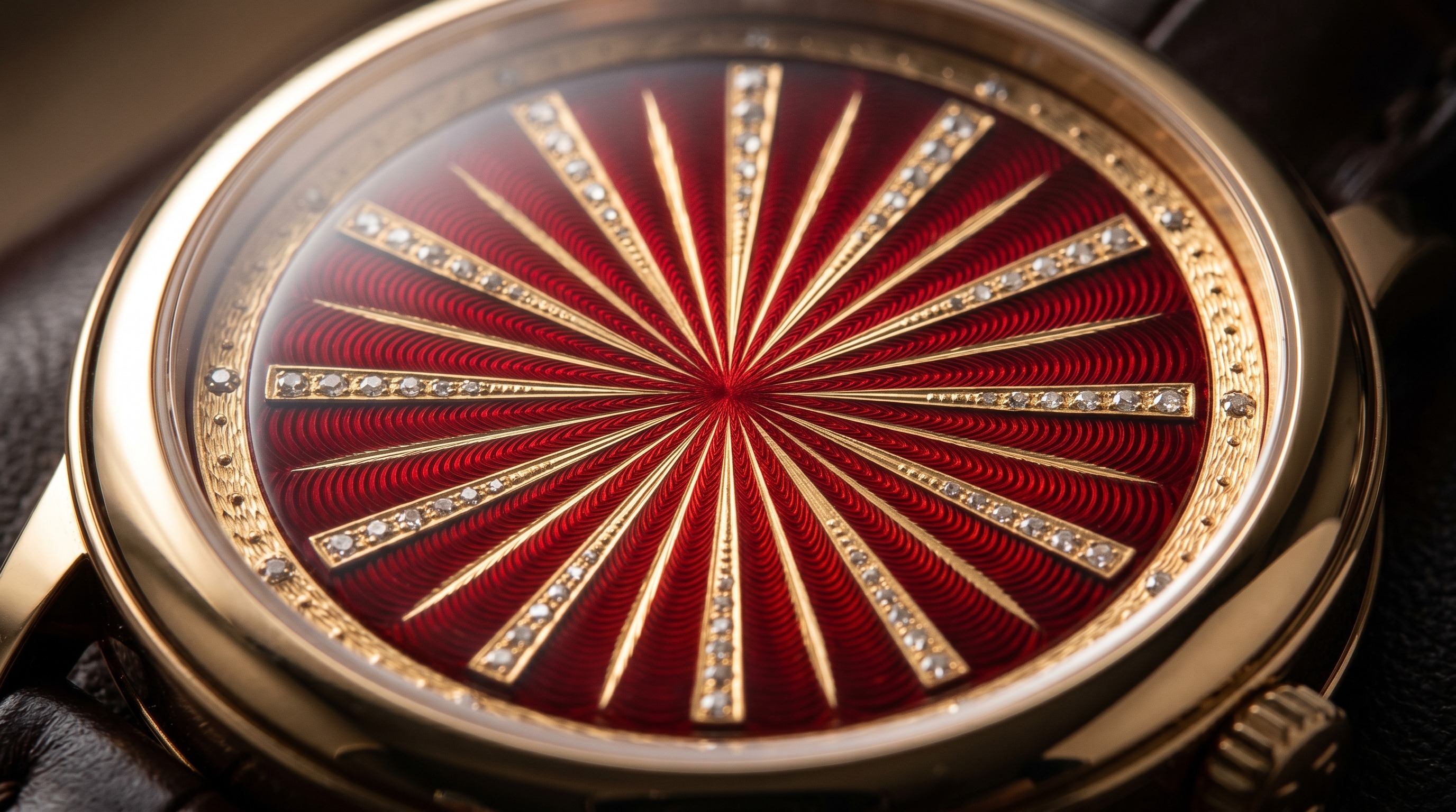 Close-up of Fabergé guilloché enamel over engine-turned gold