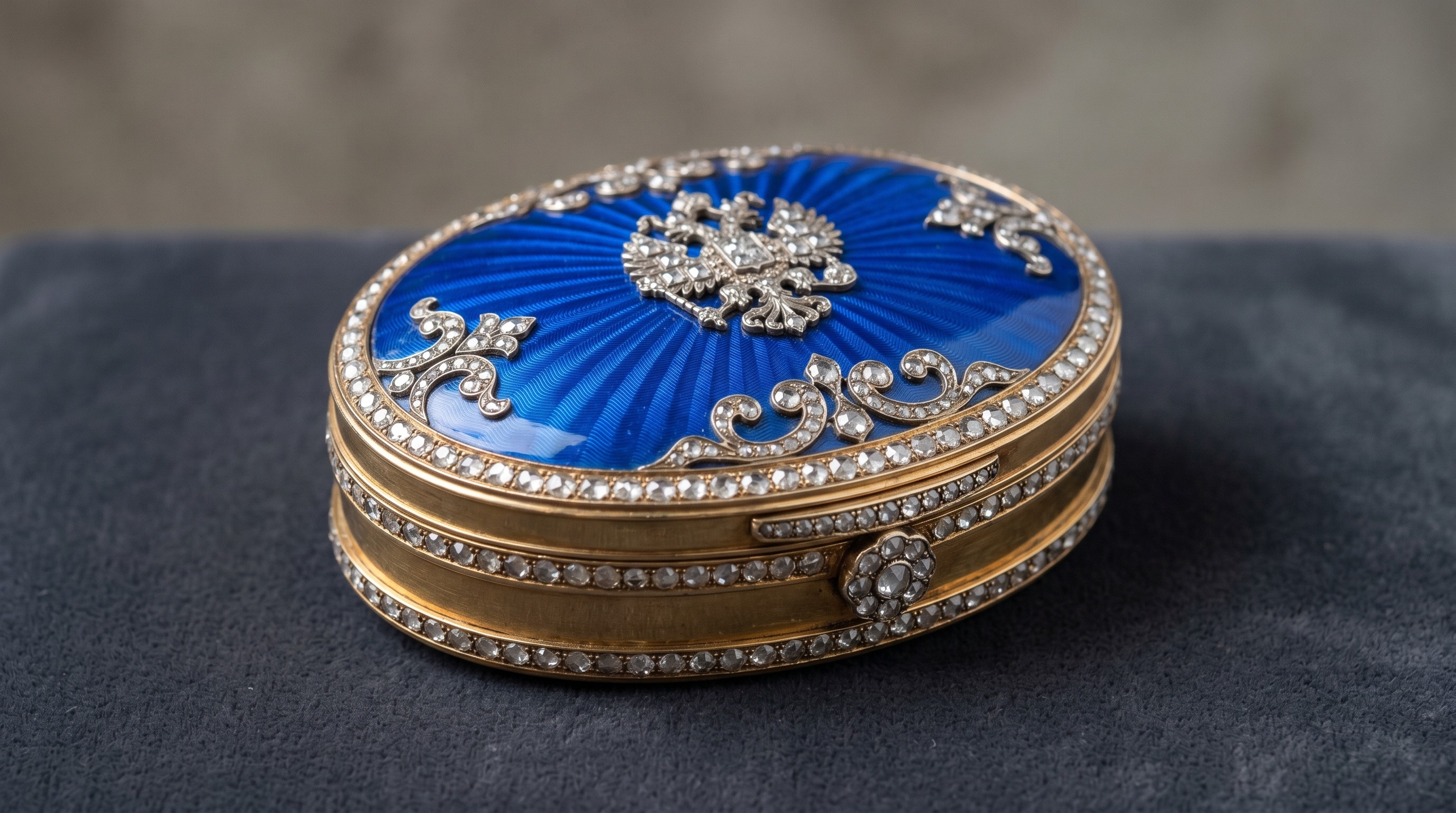 Antique Fabergé gold and guilloché enamel object with diamonds — Mozeris Fine Antiques