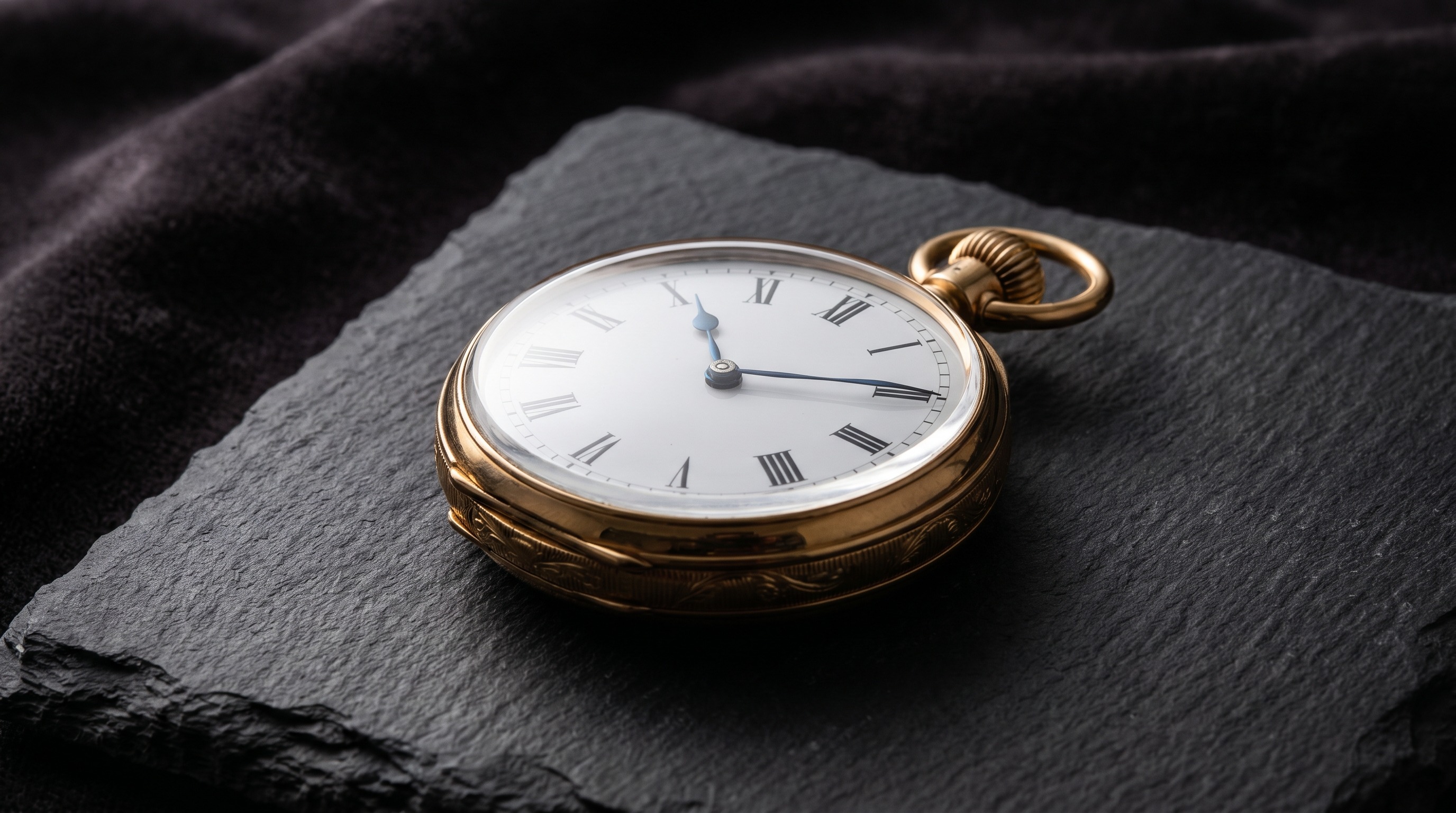 Antique gold open-face pocket watch with white enamel Roman numeral dial