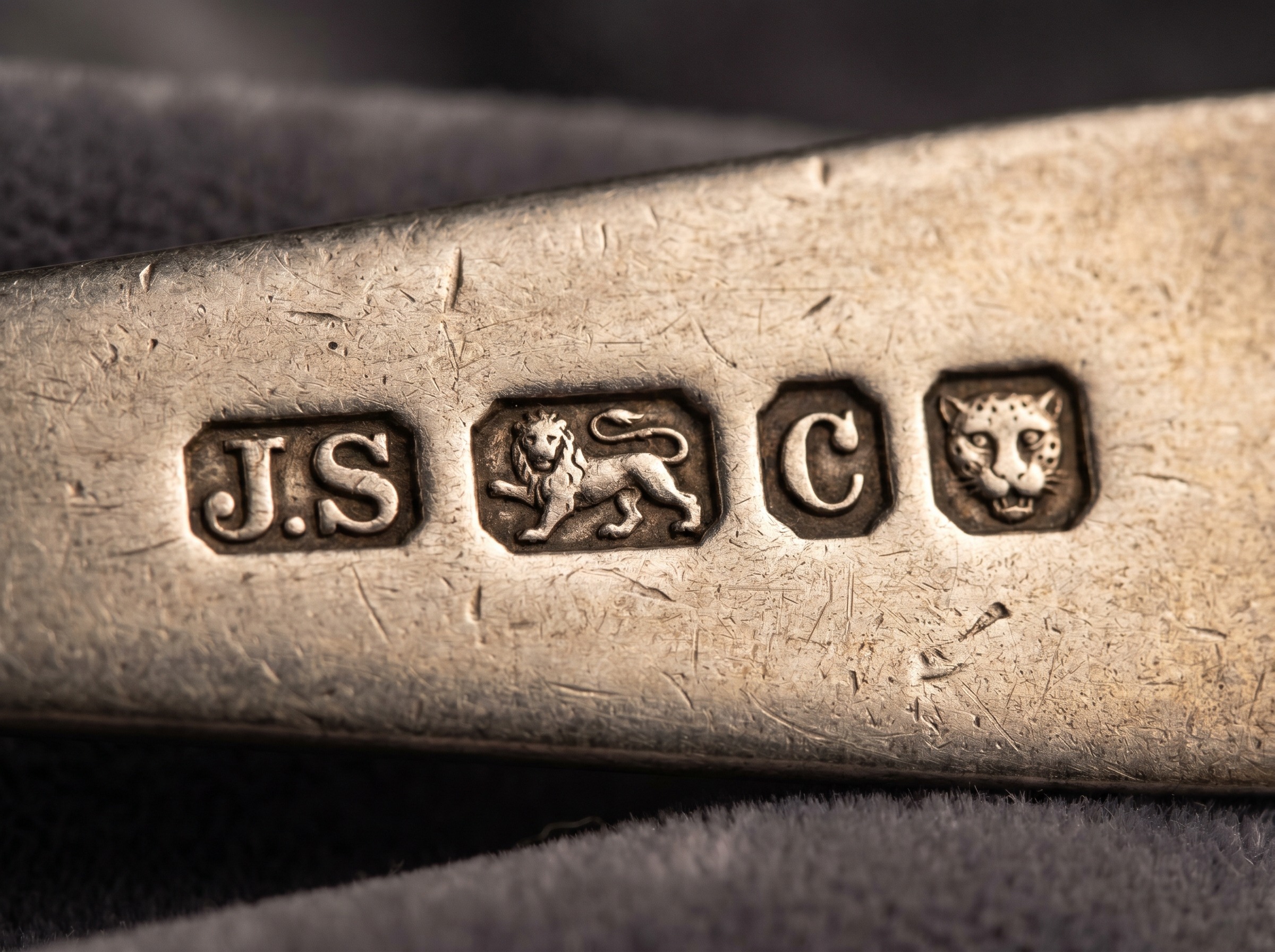 GB maker's mark and British hallmark on modern sterling silver by Gerald Benney